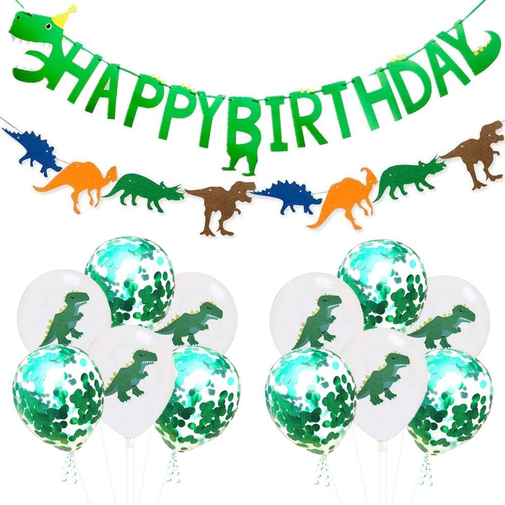 Dinosaur Themed Happy Birthday Banner Party Decorations,Jurassic World Supplies Set for Kids Parties and Baby Shower Dino Colorful Felt Latex Balloons Photo Pro