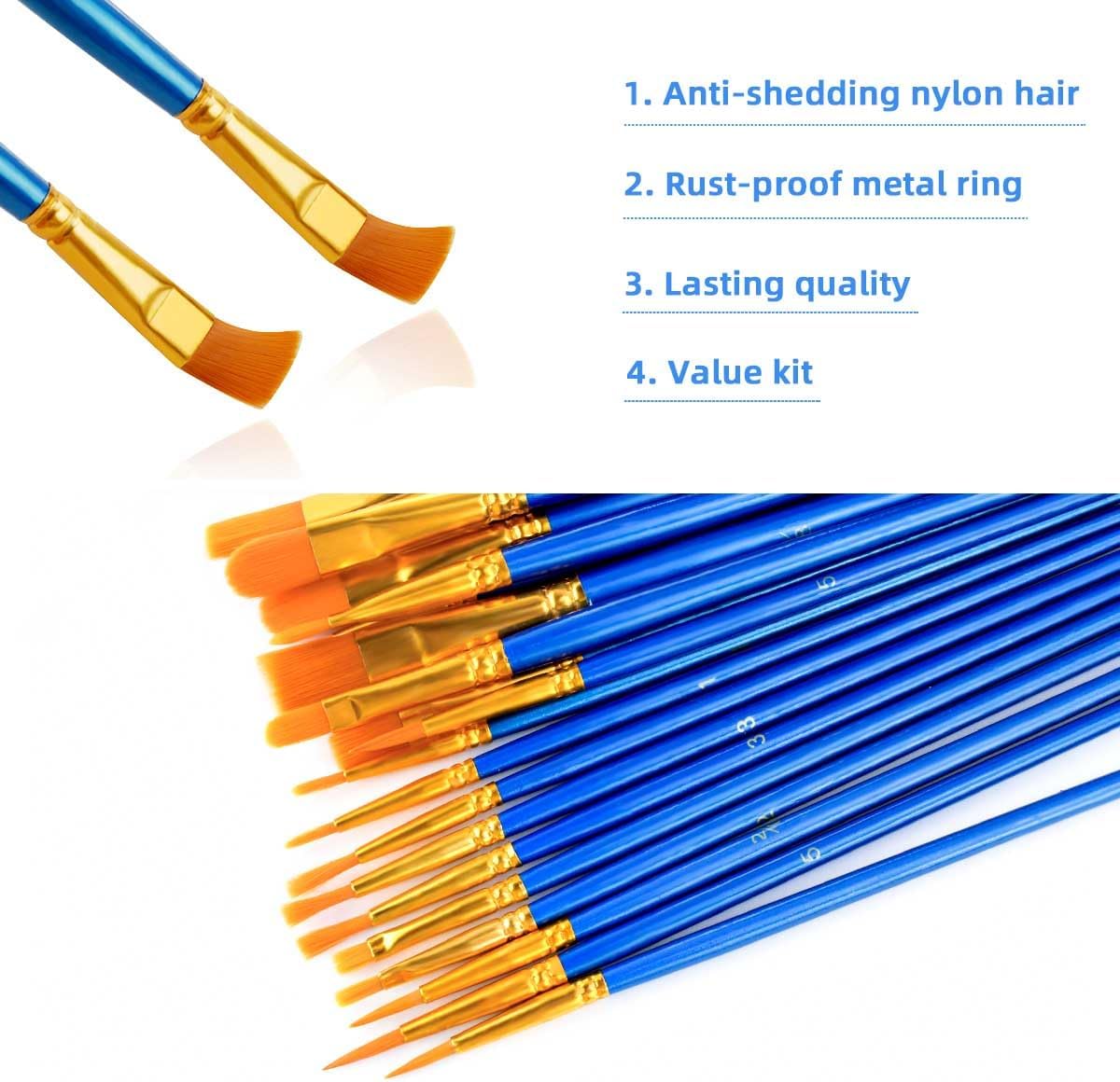 20 Pcs Paint Brushes Painting Brush for Acrylic Oil Watercolor Flat and Round Set Washable Artist Small Bulk Toddler Hog Bristle Art Pack