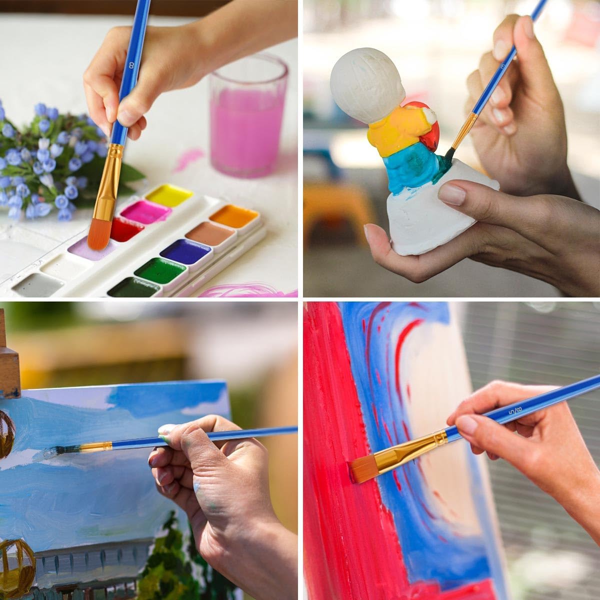 20 Pcs Paint Brushes Painting Brush for Acrylic Oil Watercolor Flat and Round Set Washable Artist Small Bulk Toddler Hog Bristle Art Pack