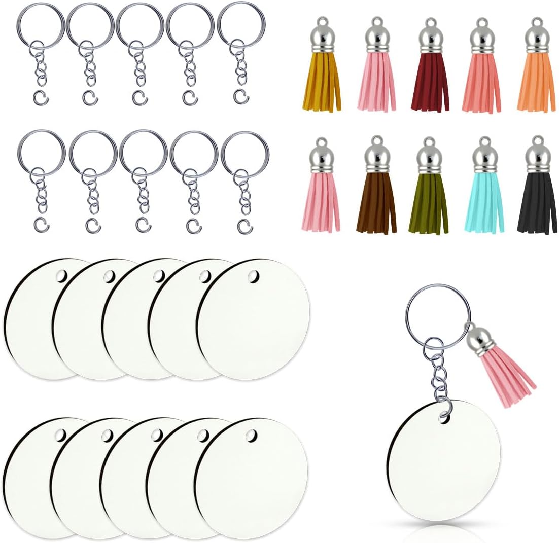 40 PCS Leather Tassels Keychain Bulk with Tassel Key Chain Rings Jump Blanks Mini Charms for Jewelry Making Crafts Supplies Blank Handmade DIY Earring Bracelets Cap Multiple Colors