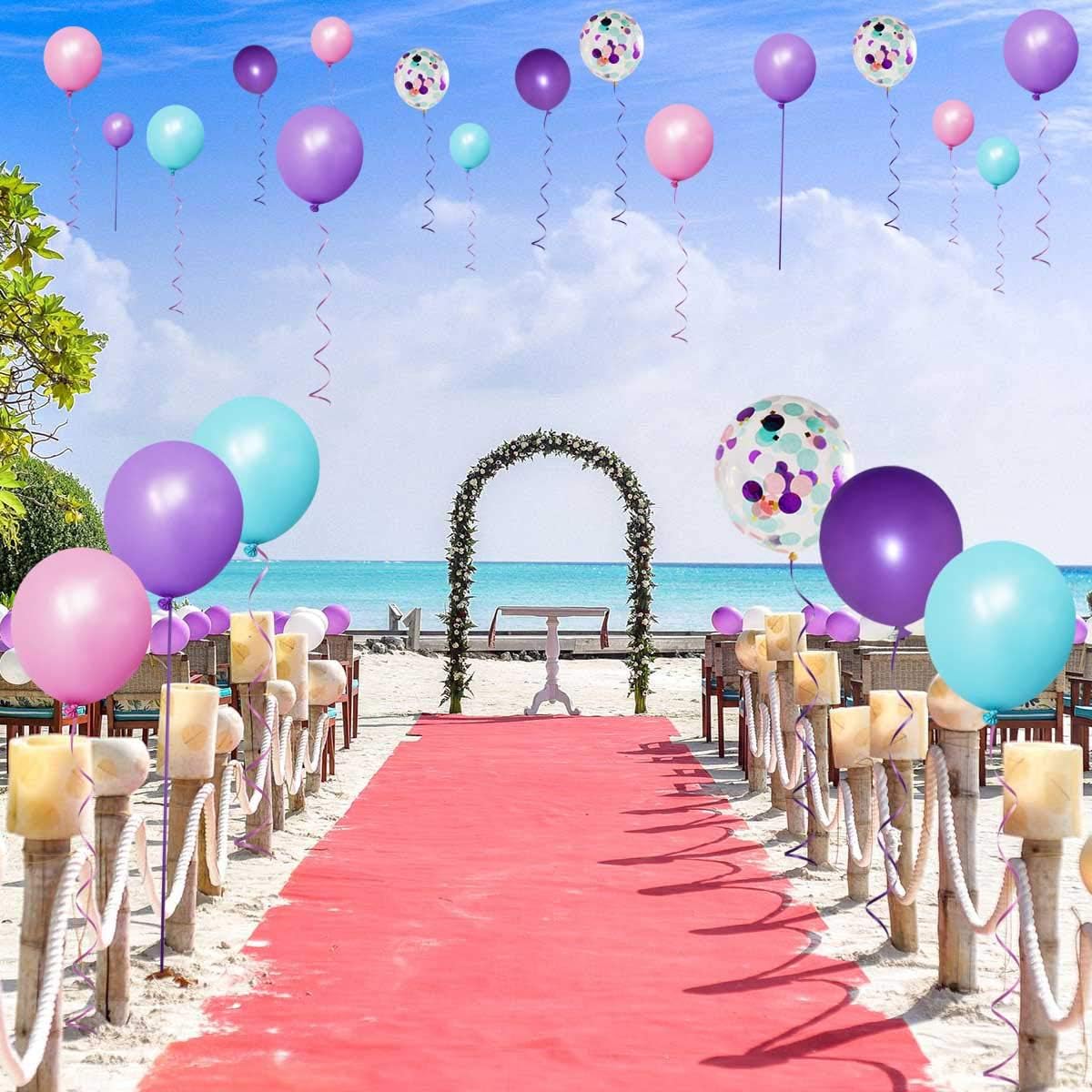 50 Pack Mermaid Party Balloons 12 Inch Light Purple Dark Pink Blue Latex & Confetti Birthday Bridal Shower Wedding Baby Decorations Princess Supplies