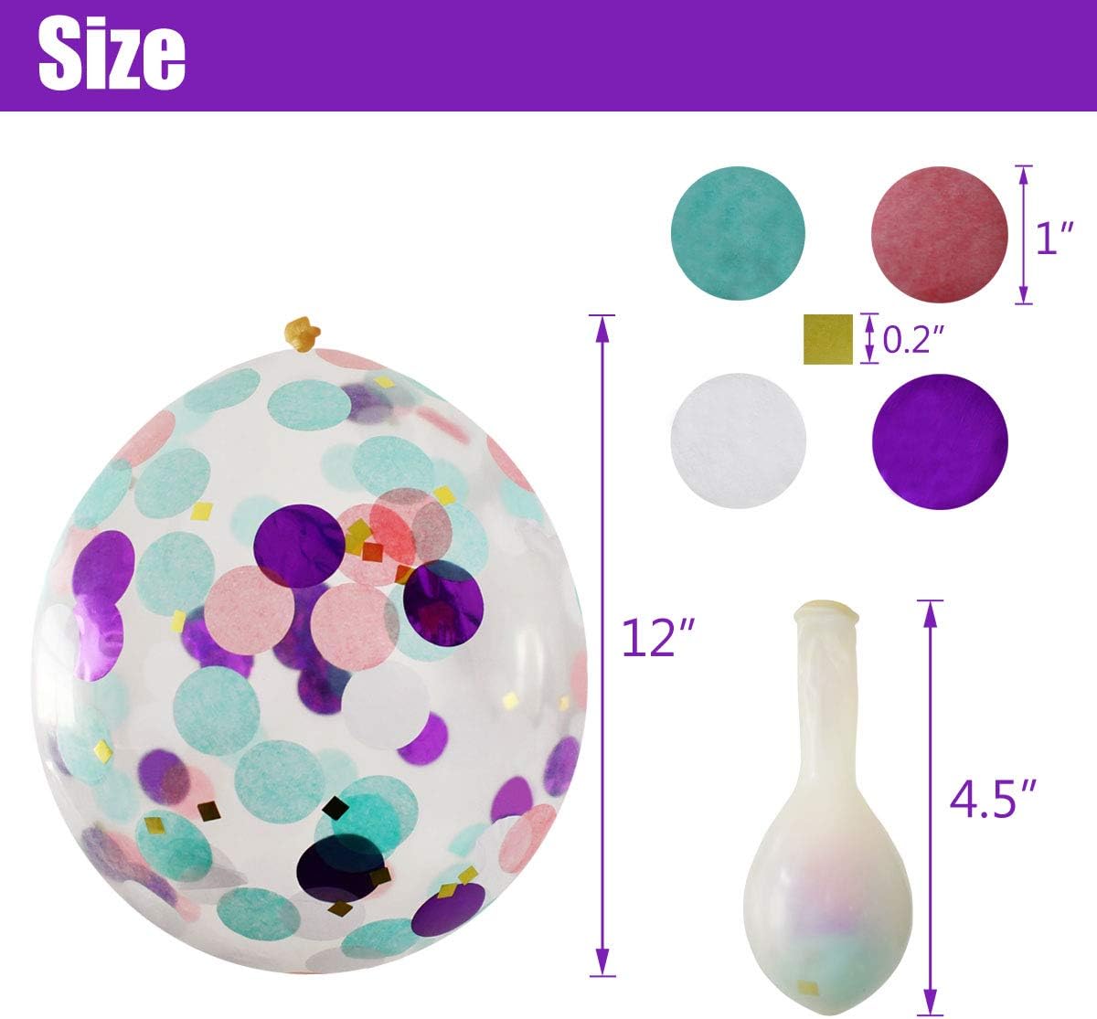 50 Pack Mermaid Party Balloons 12 Inch Light Purple Dark Pink Blue Latex & Confetti Birthday Bridal Shower Wedding Baby Decorations Princess Supplies