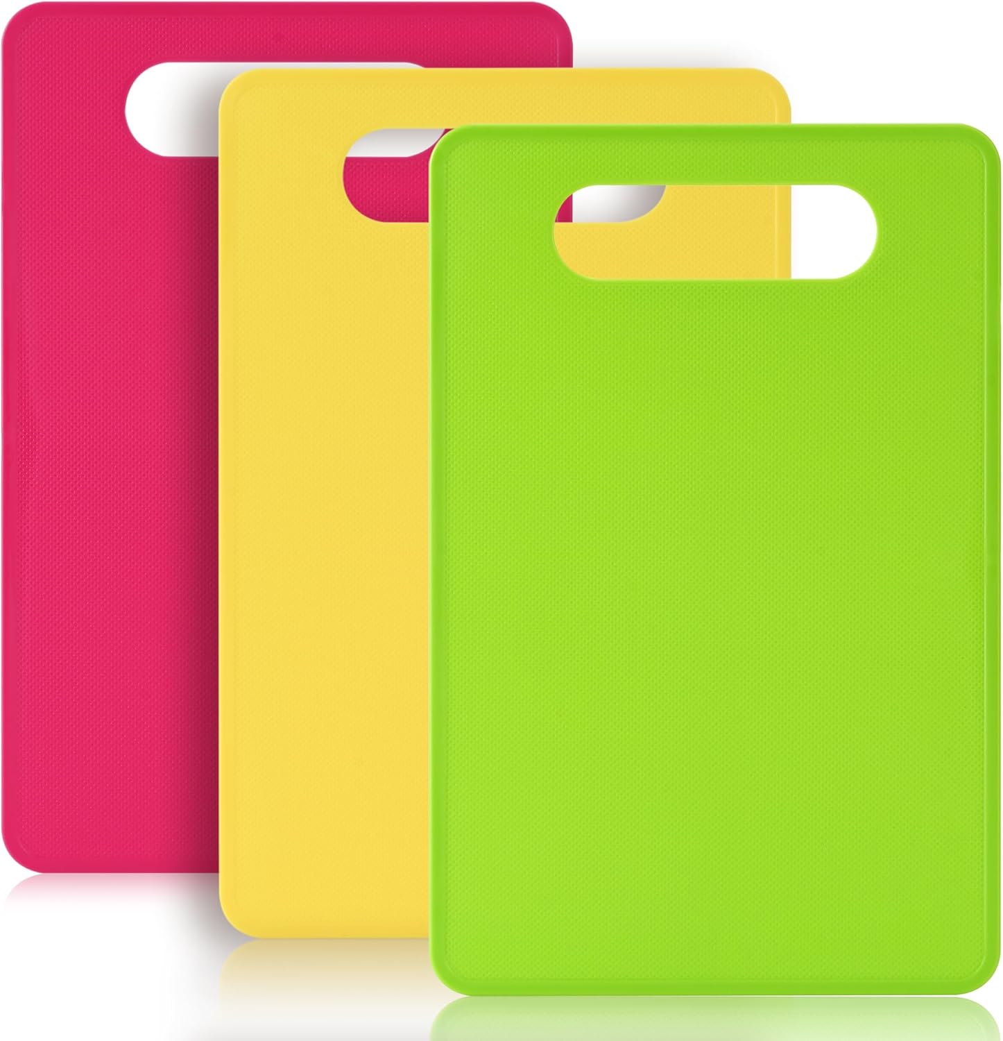 Plastic Cutting Board Set, 3 Pack Small Chopping Boards for Kitchen, BPA-Free, Dishwasher Safe, Color Coded Pads Meat Vegetable Fruit, Easy Grip Handle, Non-Slip, Space Saving 11.4"L x 7.5"W 0.08"Th