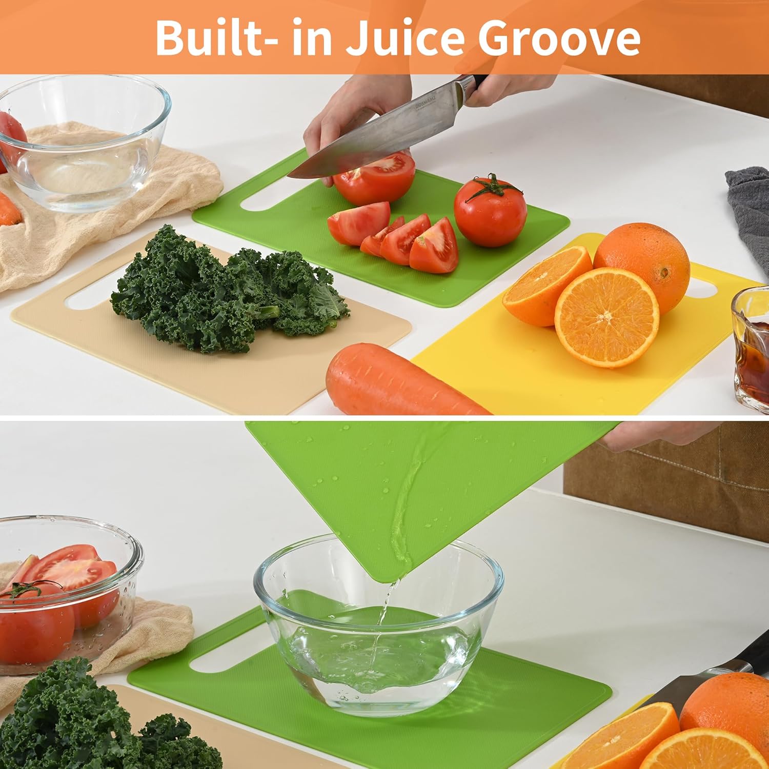 Plastic Cutting Board Set, 3 Pack Small Chopping Boards for Kitchen, BPA-Free, Dishwasher Safe, Color Coded Pads Meat Vegetable Fruit, Easy Grip Handle, Non-Slip, Space Saving 11.4"L x 7.5"W 0.08"Th