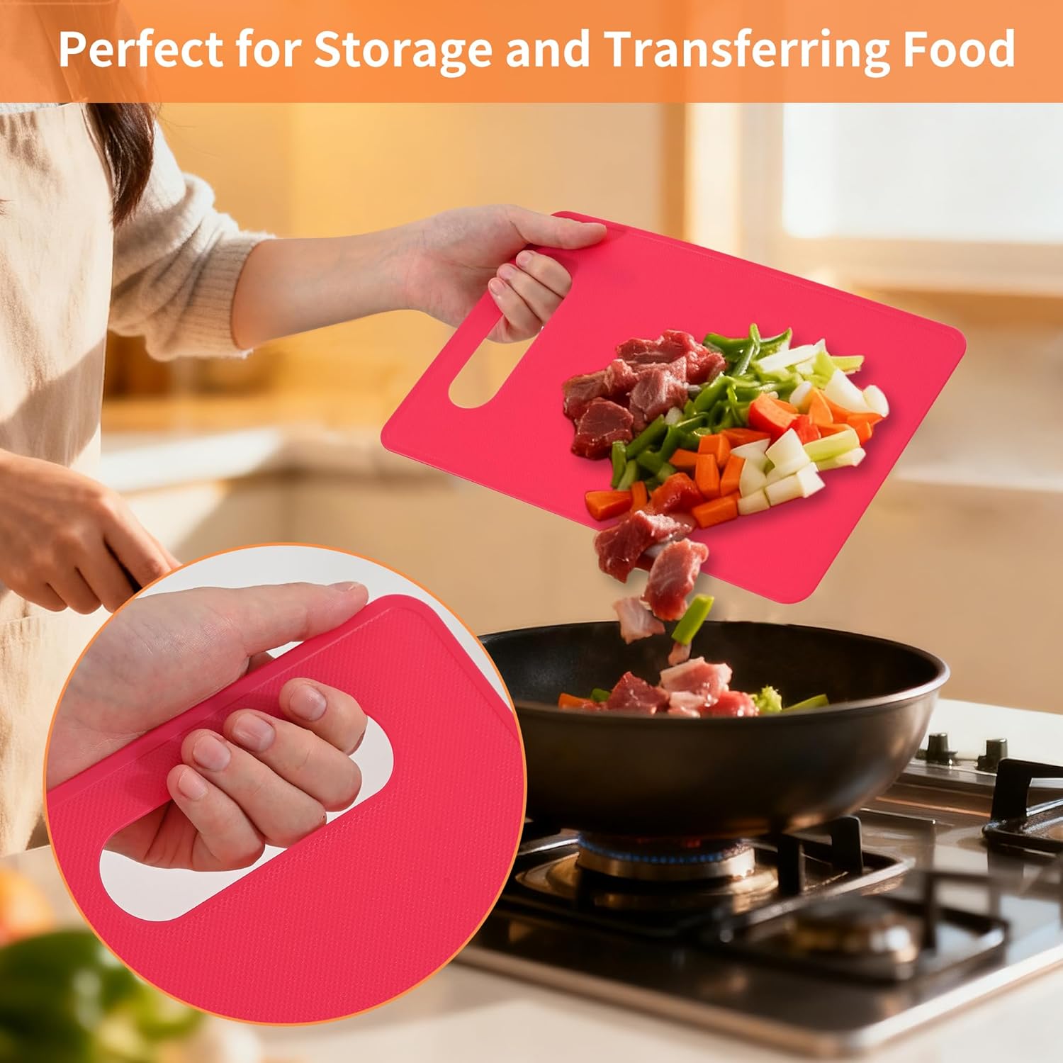 Plastic Cutting Board Set, 3 Pack Small Chopping Boards for Kitchen, BPA-Free, Dishwasher Safe, Color Coded Pads Meat Vegetable Fruit, Easy Grip Handle, Non-Slip, Space Saving 11.4"L x 7.5"W 0.08"Th
