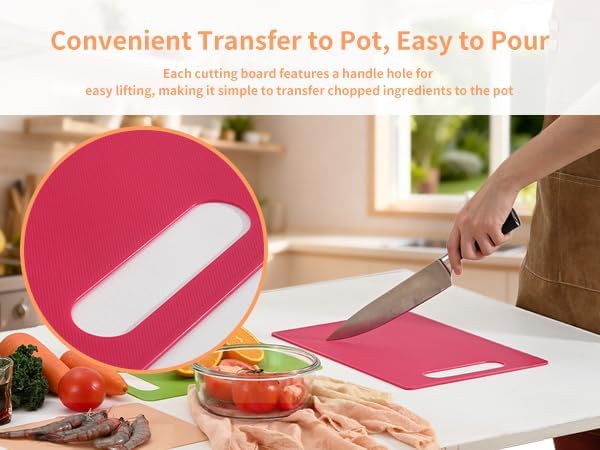 Plastic Cutting Board Set, 3 Pack Small Chopping Boards for Kitchen, BPA-Free, Dishwasher Safe, Color Coded Pads Meat Vegetable Fruit, Easy Grip Handle, Non-Slip, Space Saving 11.4"L x 7.5"W 0.08"Th