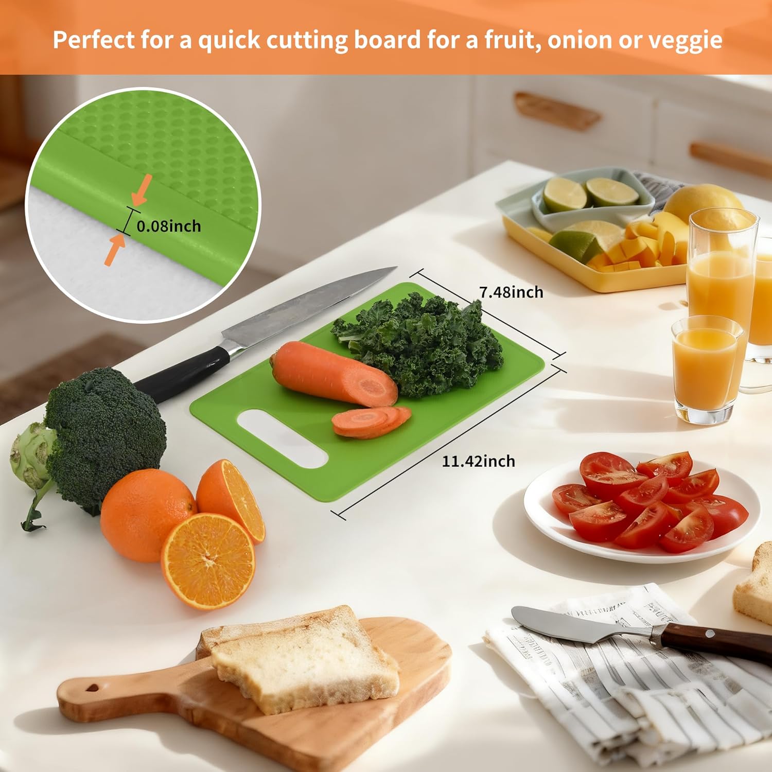 Plastic Cutting Board Set, 3 Pack Small Chopping Boards for Kitchen, BPA-Free, Dishwasher Safe, Color Coded Pads Meat Vegetable Fruit, Easy Grip Handle, Non-Slip, Space Saving 11.4"L x 7.5"W 0.08"Th