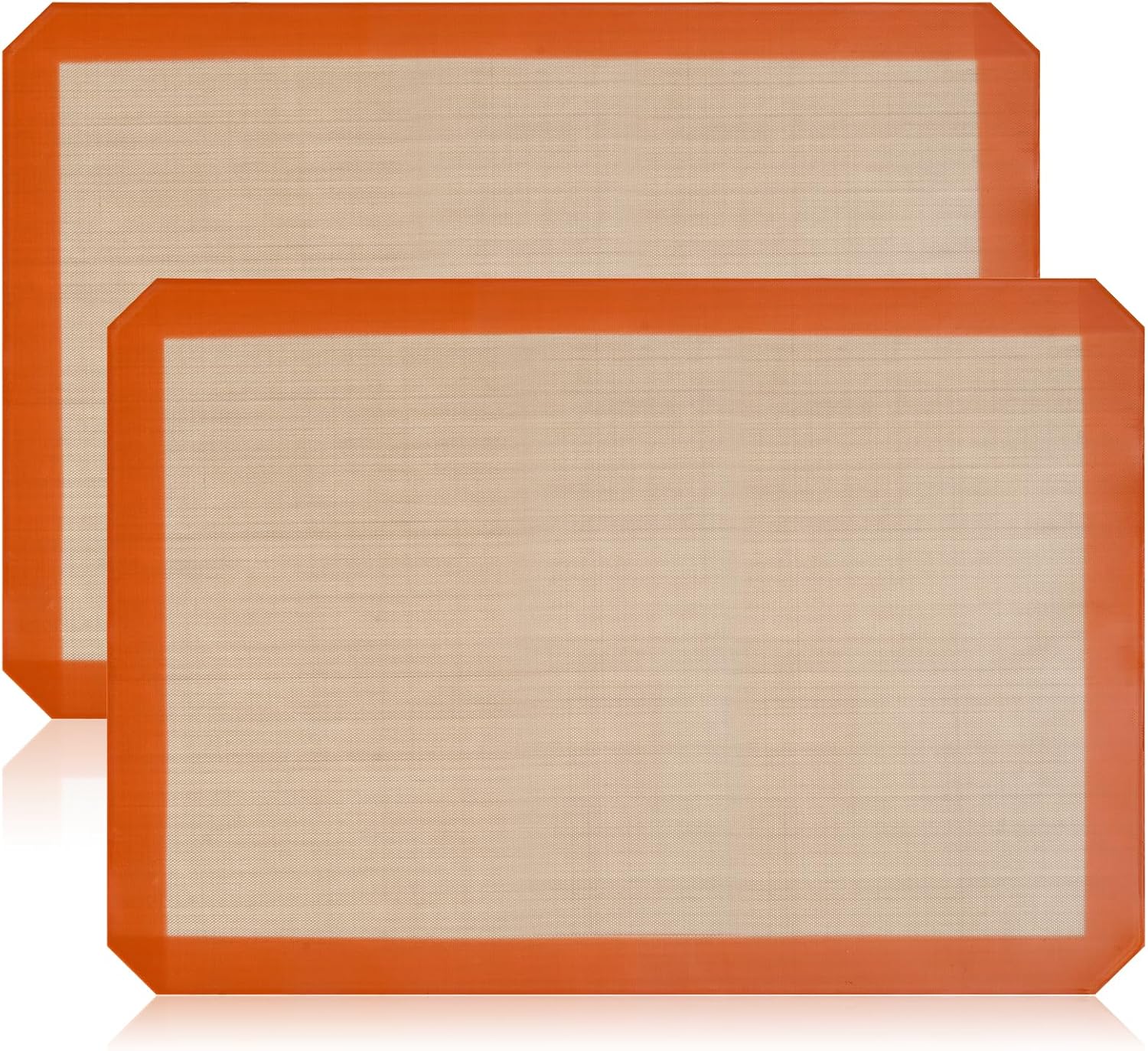 2-Pack Silicone Baking Mats – Non-Stick Reusable BPA-Free Oven Liners, 100% Food-Grade Silicone, Fit Half Sheet Pans 16.54" x 11.62" for Cookies, Pastry & More Orange/Beige, 0.4mm