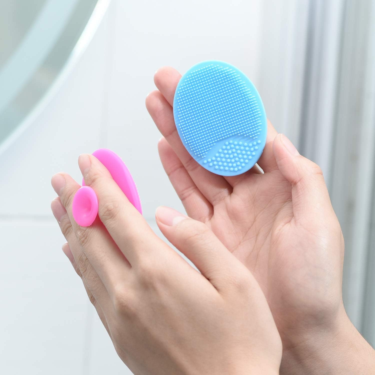 Face Scrubber,2 Pack Soft Silicone Scrubbies Facial Cleansing Pad Exfoliator Scrub Brush Scrubby for Massage Pore Blackhead Removing Exfoliating,Cool Gift Girl Rose Pink+blue; 2