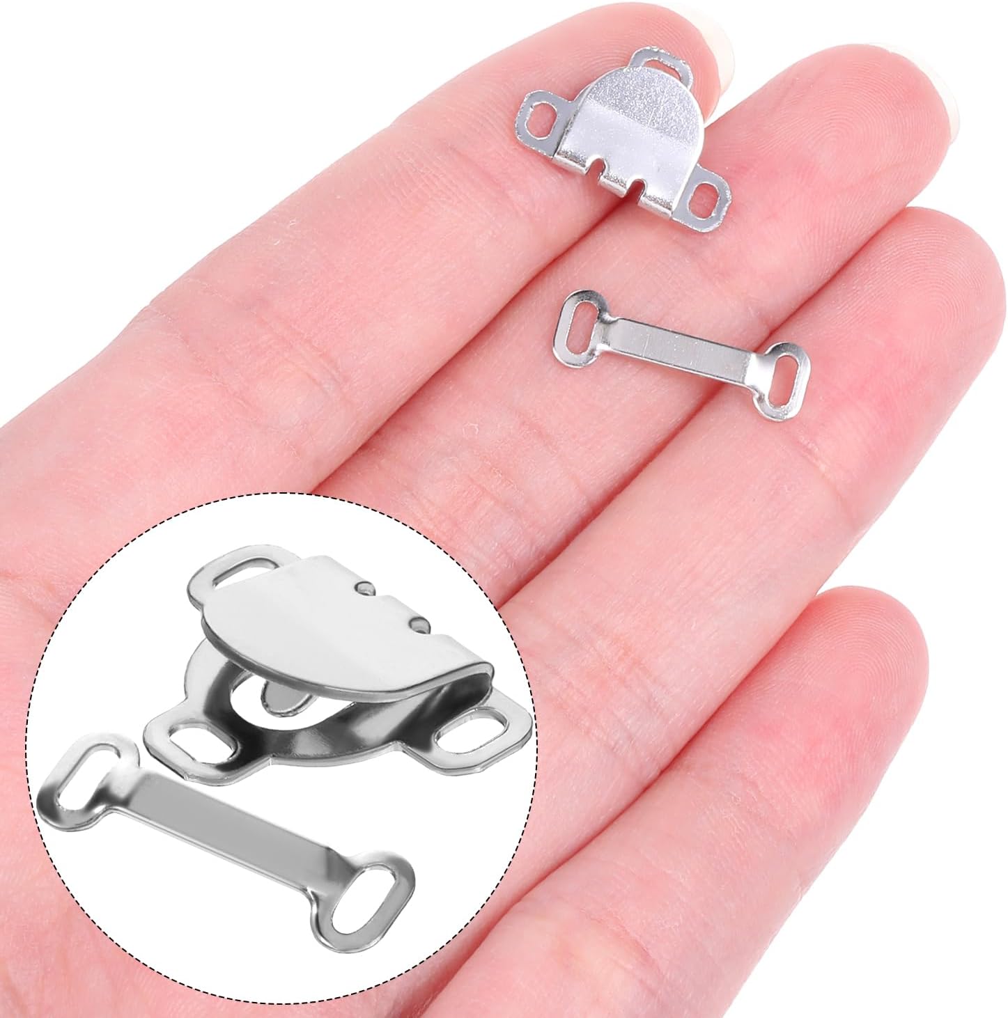 20 Sets Sewing Hooks and Eyes Closure, 16.5 mm Flat Hook and Eye Closure Clasp Snaps for Sewing Fasteners Kit Replacement Sewing Hooks for Clothing Pants Skirt Waist Trousers Dress Crafts Silver