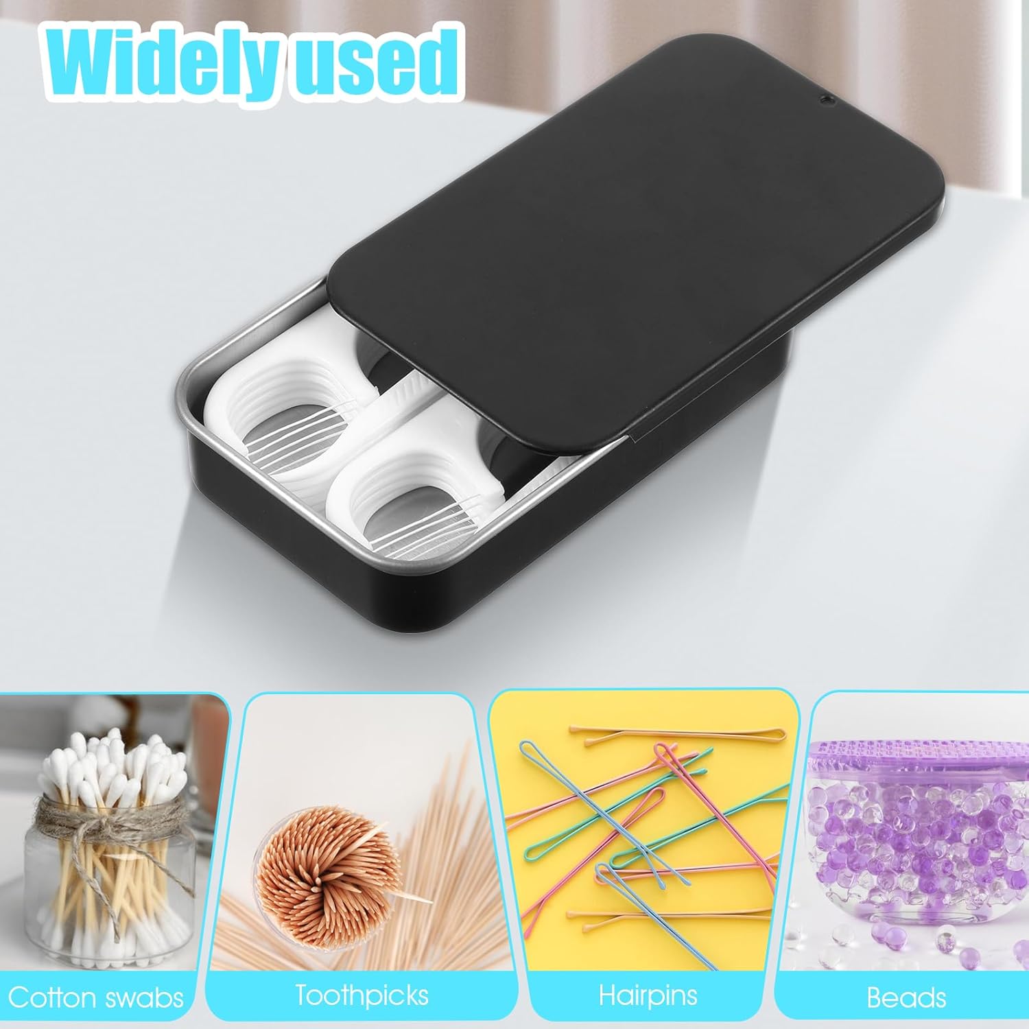 2 PCS Mini Travel Dental Floss Case, Portable Purse Floss Pick Holder, Small Toothpick Dispenser, Convenient Refillable Glide Storage Adult Floss in Box for Travel Dates Dinners Hotels Black