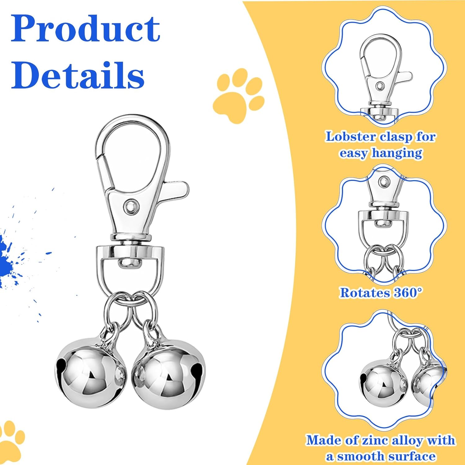 10 PCS Small Bell for Dog Collar Loud Bells for Cat Collars Mini Sliver Training Bells Cat Loud Bell Necklace with Heavy Duty Snap Clips Pet Pendant for Dogs Pets Tracking Training Christmas Gift