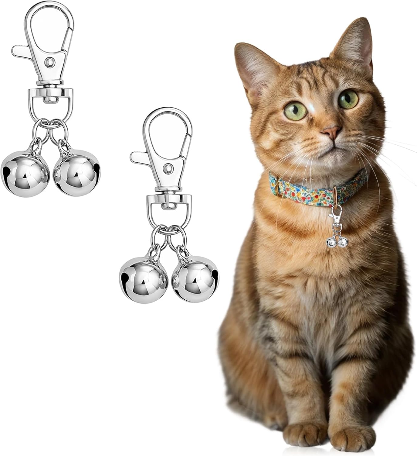 10 PCS Small Bell for Dog Collar Loud Bells for Cat Collars Mini Sliver Training Bells Cat Loud Bell Necklace with Heavy Duty Snap Clips Pet Pendant for Dogs Pets Tracking Training Christmas Gift