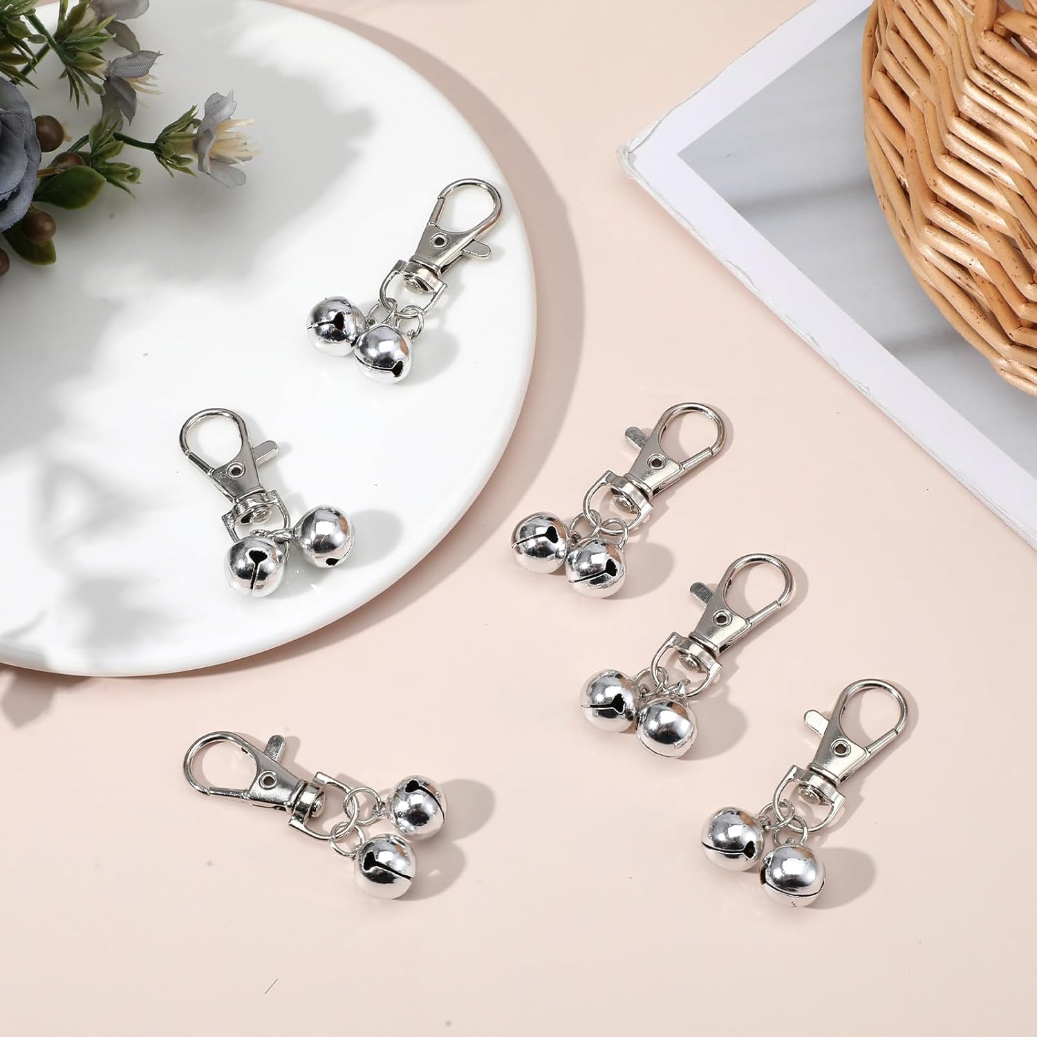 10 PCS Small Bell for Dog Collar Loud Bells for Cat Collars Mini Sliver Training Bells Cat Loud Bell Necklace with Heavy Duty Snap Clips Pet Pendant for Dogs Pets Tracking Training Christmas Gift