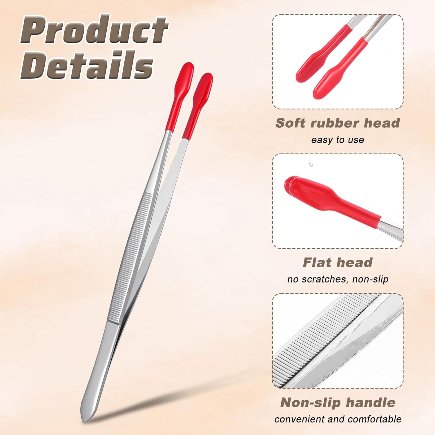 4 Pieces Rubber Tipped Tweezers, Forceps Silicone Coated Flat Tip Long Bent Precision Tweezers, Hobby Craft Tweezer Tools for Crafting Stamps Coins Jewelry Industrial Electronic Lab Black & Red