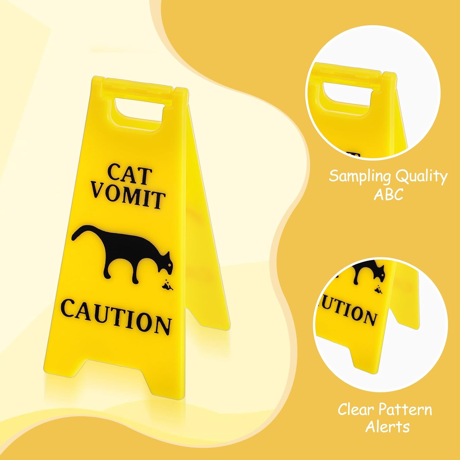 Xindojuz 3 PCS Cat Vomit Caution Sign, 3D Double-sided Printed Funny Cats Warning Signs Decor, Mini Novelty Table Desk Plaque, Perfect Gag Gifts for Cat Lovers and Humor Enthusiasts 4 Inch, Yellow