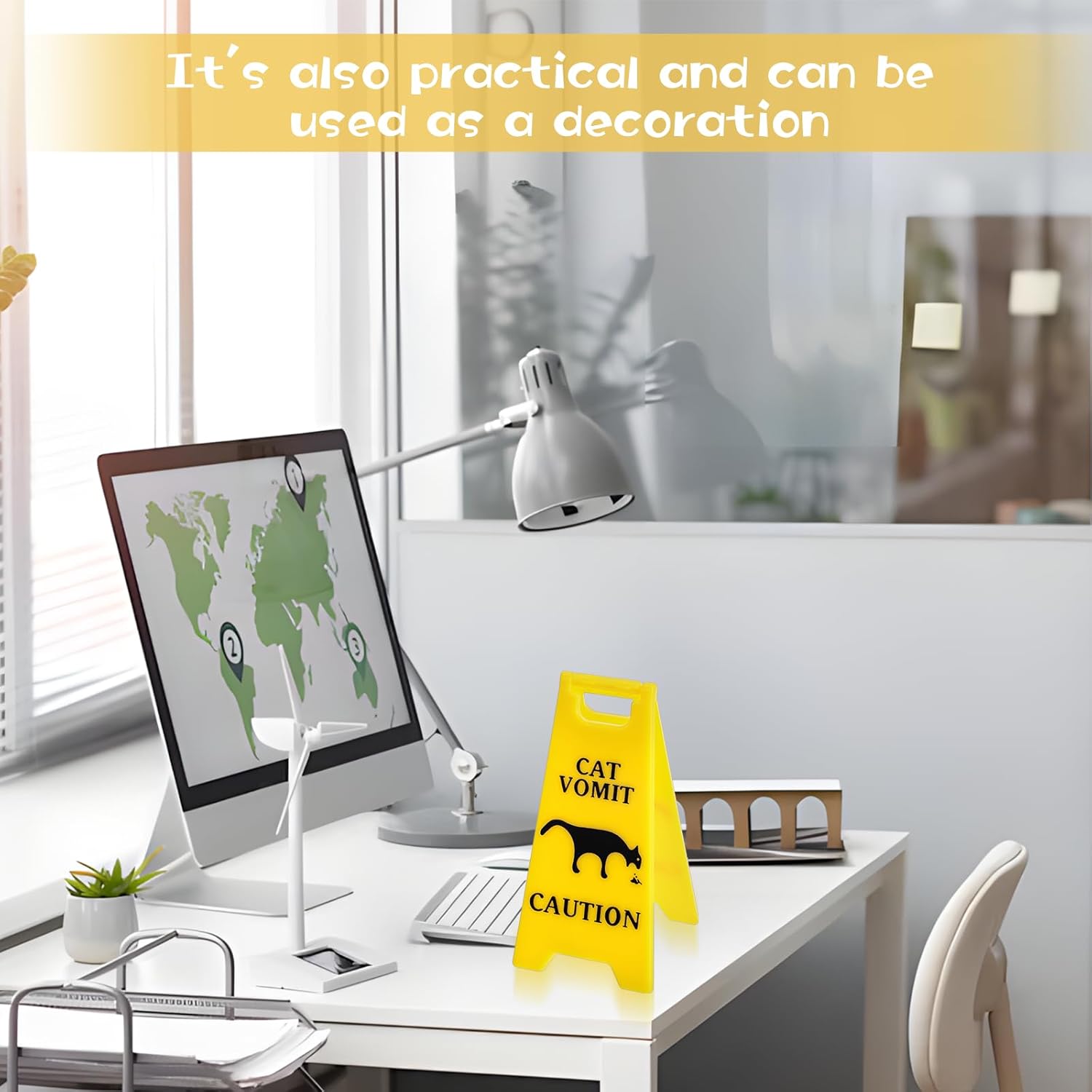 Xindojuz 3 PCS Cat Vomit Caution Sign, 3D Double-sided Printed Funny Cats Warning Signs Decor, Mini Novelty Table Desk Plaque, Perfect Gag Gifts for Cat Lovers and Humor Enthusiasts 4 Inch, Yellow