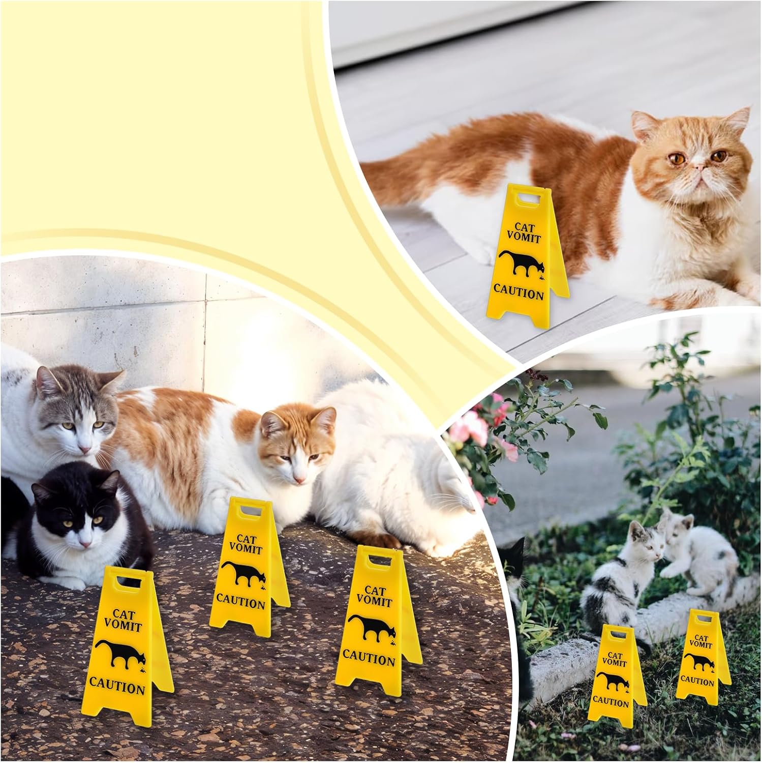 Xindojuz 3 PCS Cat Vomit Caution Sign, 3D Double-sided Printed Funny Cats Warning Signs Decor, Mini Novelty Table Desk Plaque, Perfect Gag Gifts for Cat Lovers and Humor Enthusiasts 4 Inch, Yellow