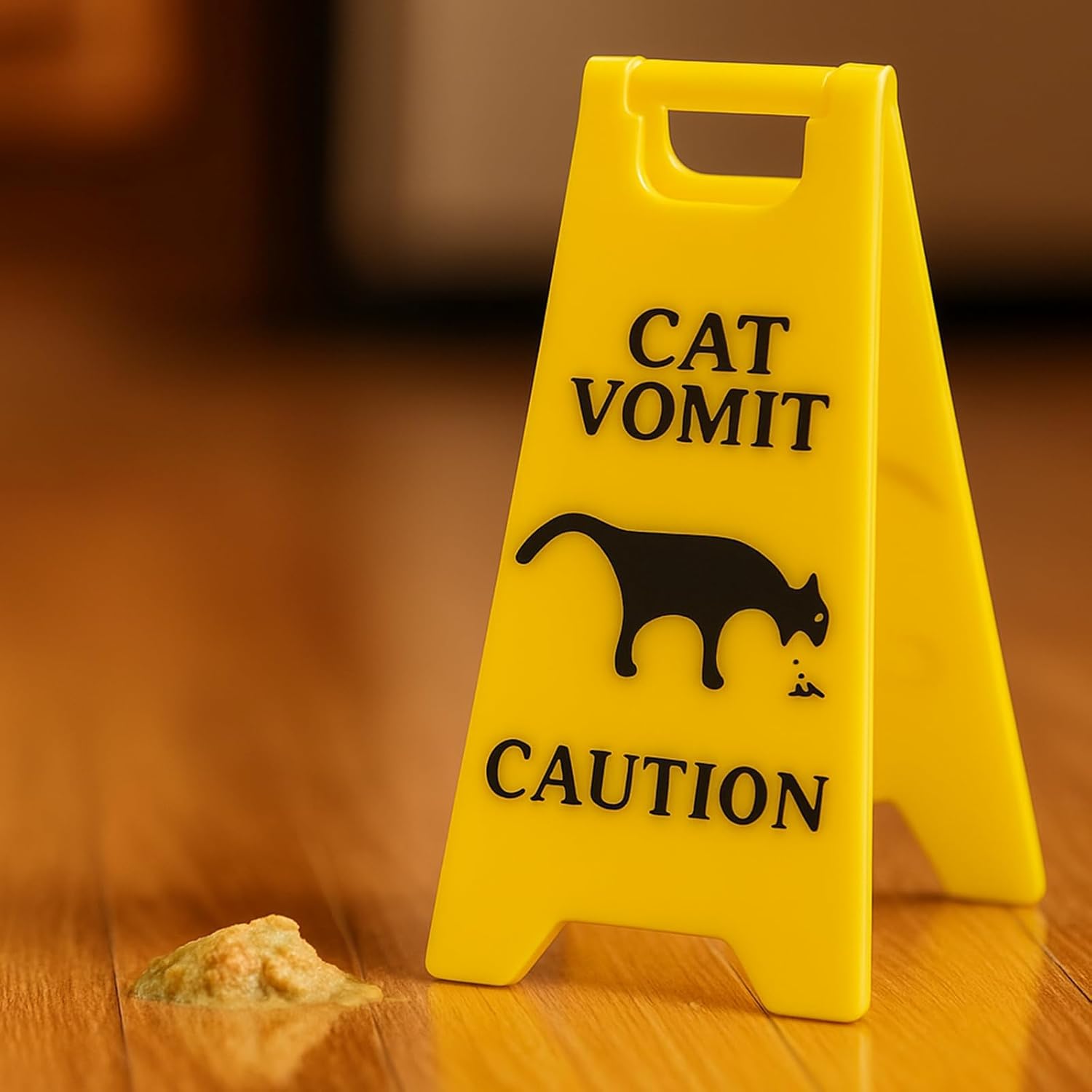 Xindojuz 3 PCS Cat Vomit Caution Sign, 3D Double-sided Printed Funny Cats Warning Signs Decor, Mini Novelty Table Desk Plaque, Perfect Gag Gifts for Cat Lovers and Humor Enthusiasts 4 Inch, Yellow
