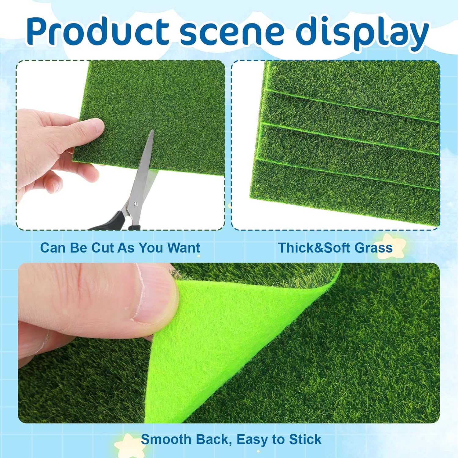 Xindojuz 4 Packs Fake Grass Decor, Artificial Grass for Crafts, Fairy Garden Turf, Diorama Supplies Miniature Lawn Mat, Dollhouse Ornament DIY Decoration Accessories 6" x 6"/15 x 15 cm