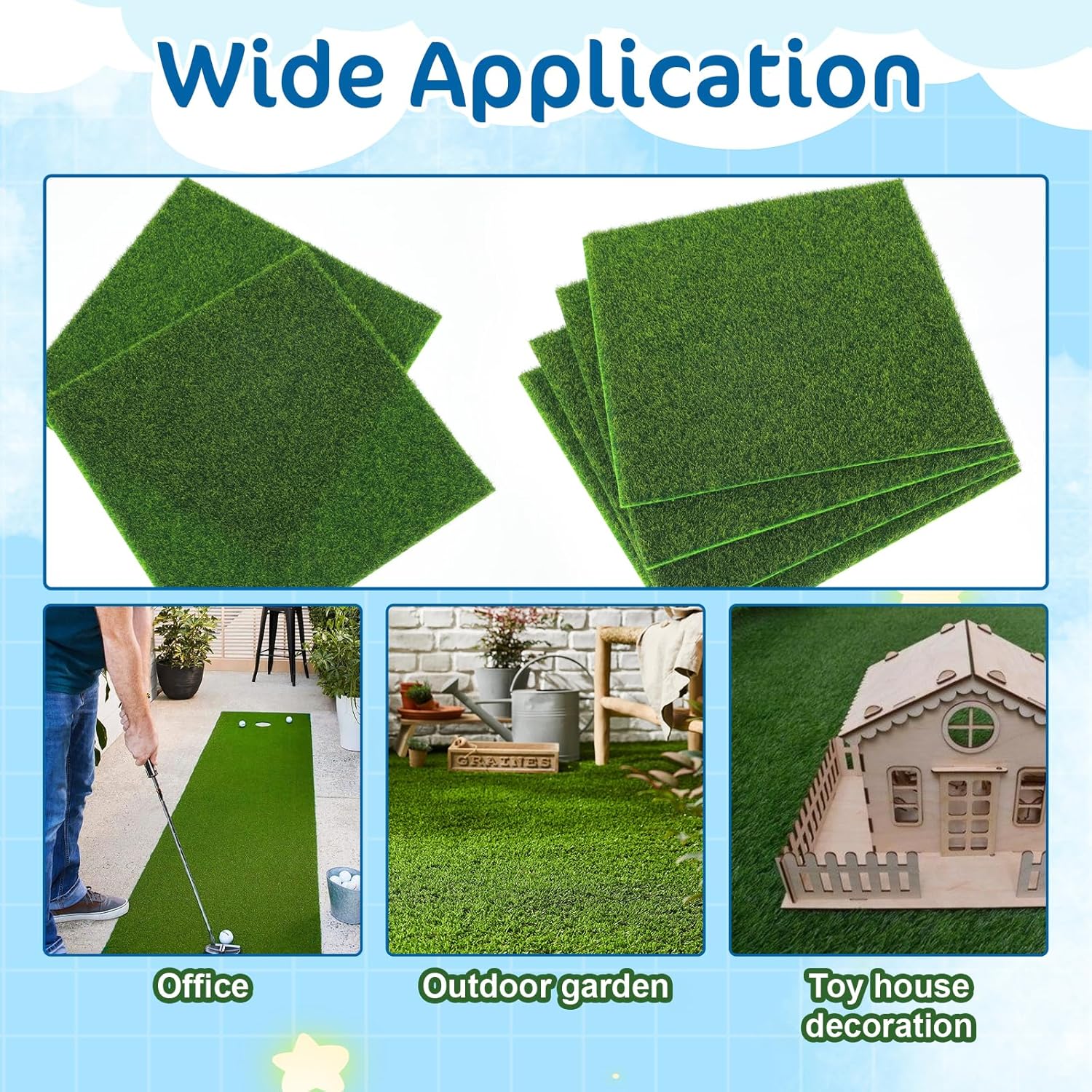 Xindojuz 4 Packs Fake Grass Decor, Artificial Grass for Crafts, Fairy Garden Turf, Diorama Supplies Miniature Lawn Mat, Dollhouse Ornament DIY Decoration Accessories 6" x 6"/15 x 15 cm