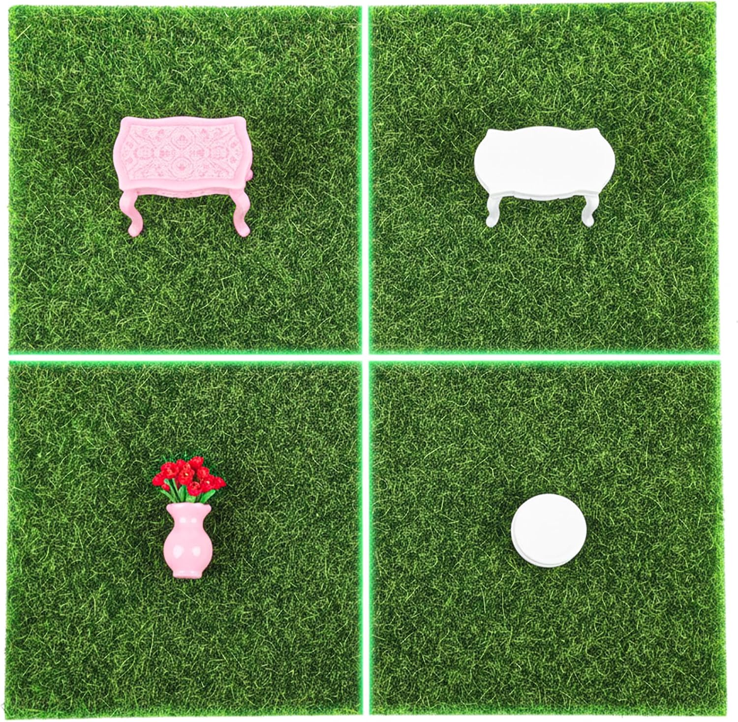 Xindojuz 4 Packs Fake Grass Decor, Artificial Grass for Crafts, Fairy Garden Turf, Diorama Supplies Miniature Lawn Mat, Dollhouse Ornament DIY Decoration Accessories 6" x 6"/15 x 15 cm