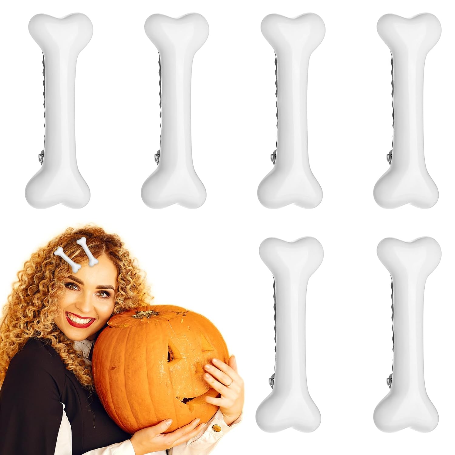 6 PCS Bone Clips, Cute Dog Bone Hair Clip Halloween White Hairpins Side Hairs Accessories for Women Girls Christmas Cosplay Costume Party Daily Wear, Holiday Celebrations