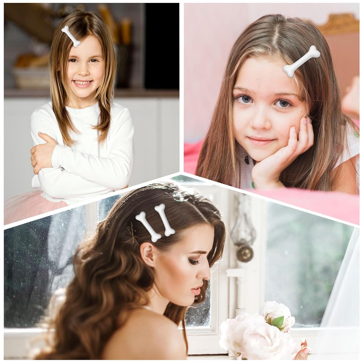 6 PCS Bone Clips, Cute Dog Bone Hair Clip Halloween White Hairpins Side Hairs Accessories for Women Girls Christmas Cosplay Costume Party Daily Wear, Holiday Celebrations