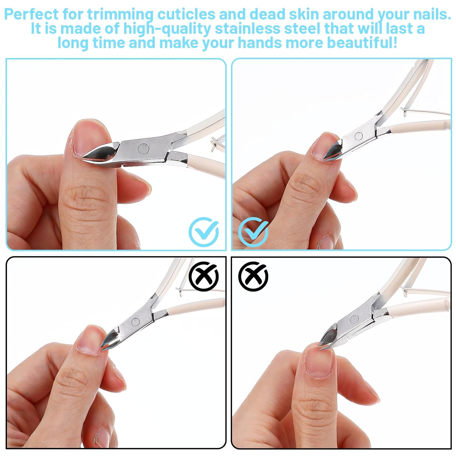 4 Pcs Cuticle Clipper with Single Dual Ended Pusher and Nail File, Stainless Steel Nail Cuticle Trimmer Cutter Extremely Sharp Full Jaw Cuticles Nipper for Women Professional Salon and Home Use