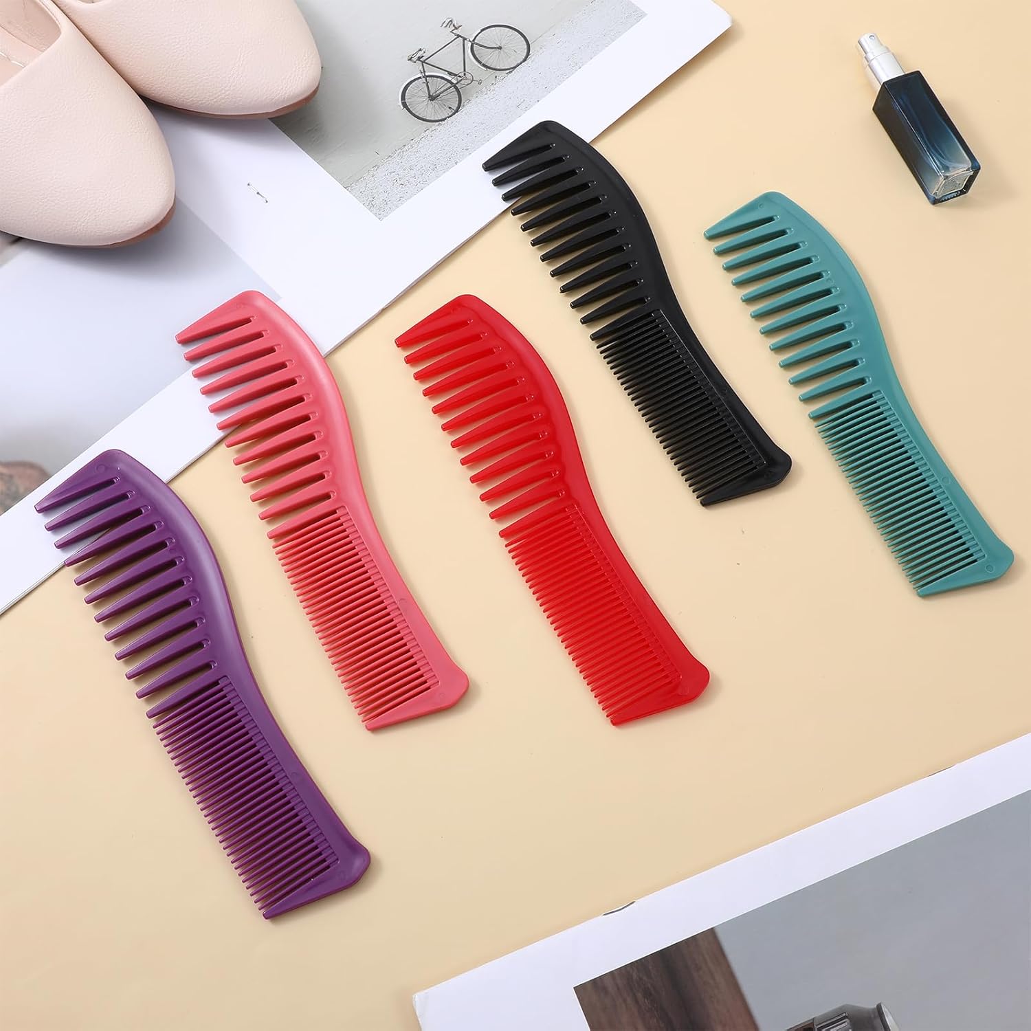 5 Pcs Comb Set Wide Tooth Combs for Hair Styling Detangling Double Sided Wide And Fine Tooth Comb All Purpose Hairstyle Shower Combs for Women Men Thin Thick Straight Hair 5 Colors
