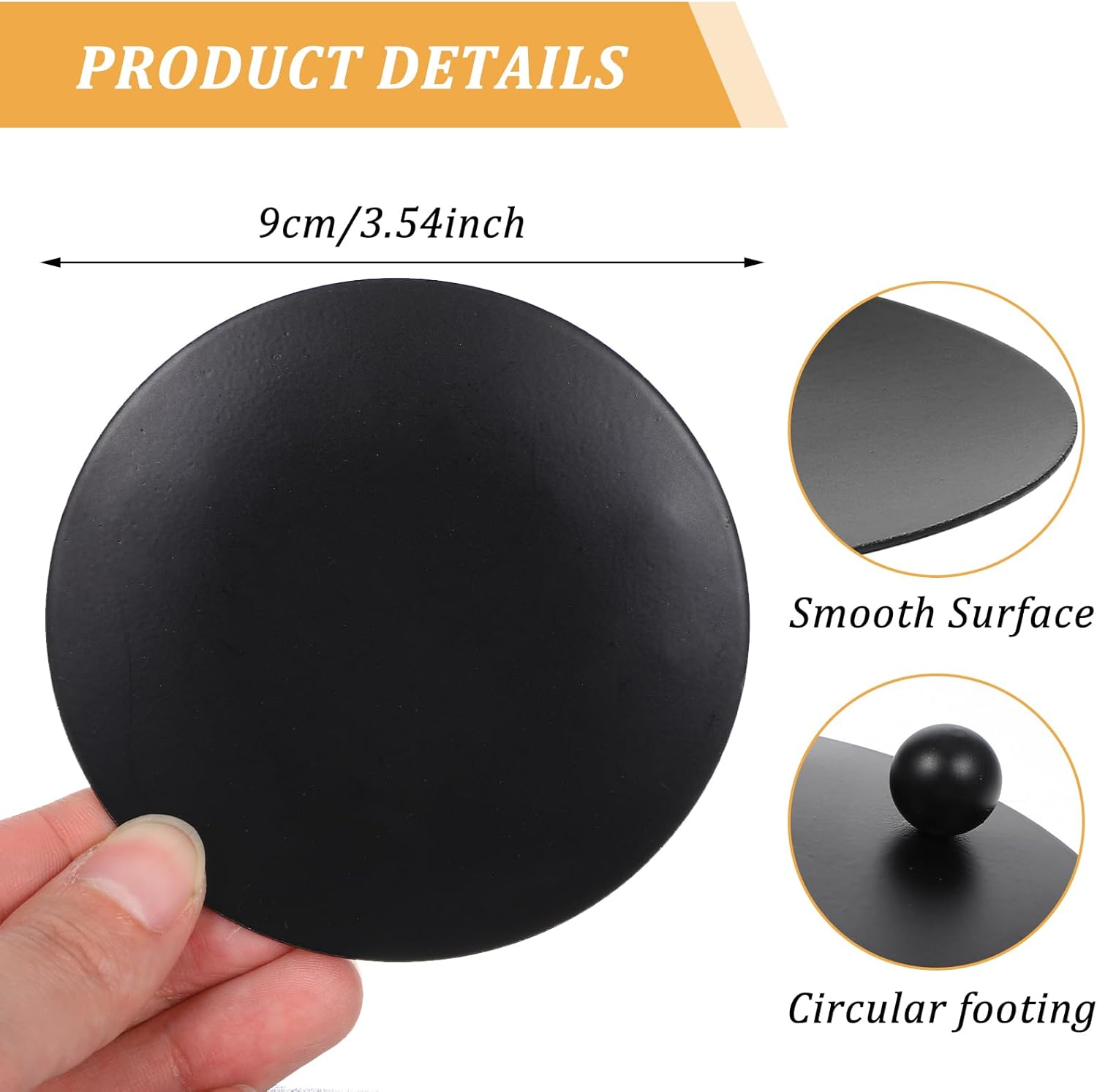 2 Pcs Black Short Candle Holder Candle Coasters 3.54" Flat Pillar Candles Coaster Decorative Iron Pillar Candles Plate for Incense Cones Spa Weddings Black