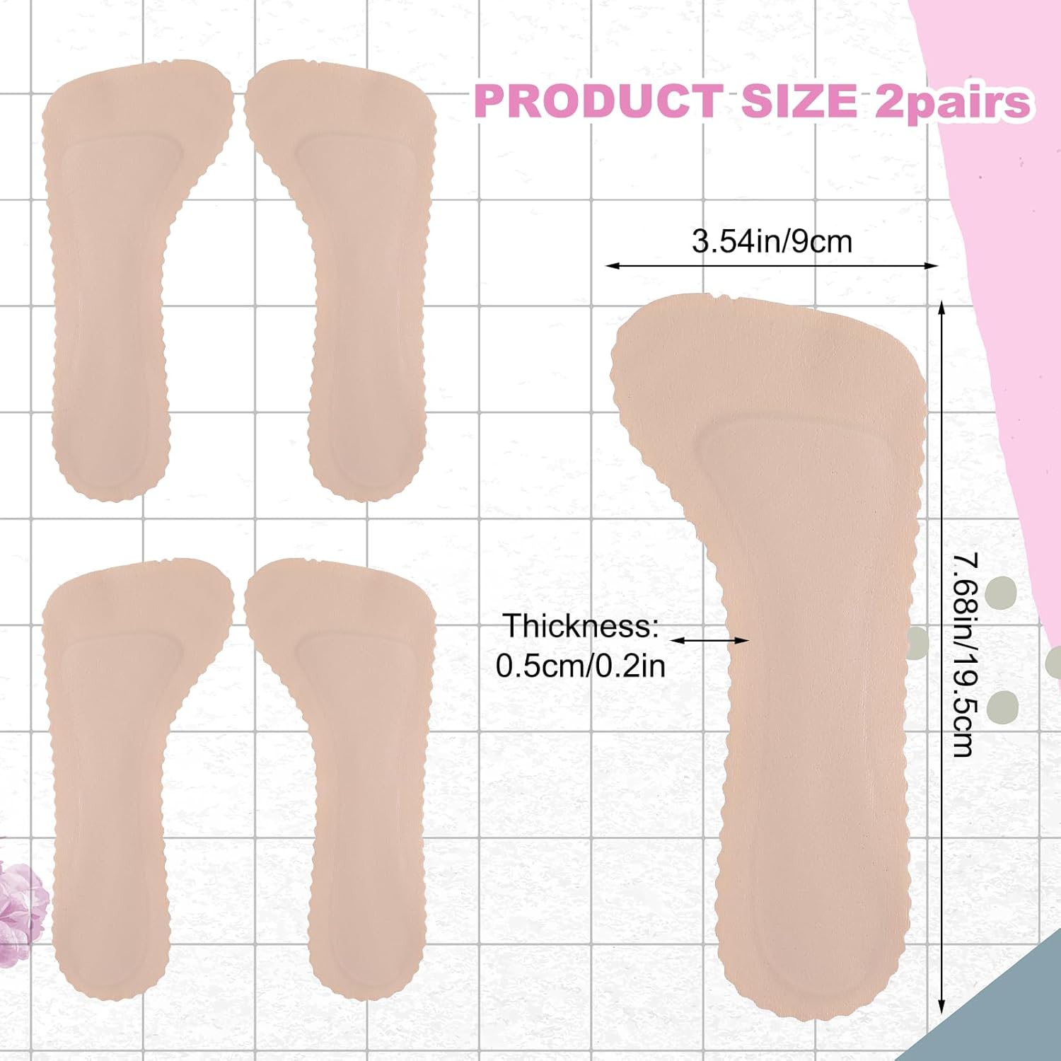 2 Pairs High Heel Comfort Pads, Invisible Self-Adhesive Cushion Insoles Arch Support Weight Shifting Shoe Inserts for Women Comfort Insoles Shoe Pads for Sandals Flats Pump Dress Shoes Boots Beige
