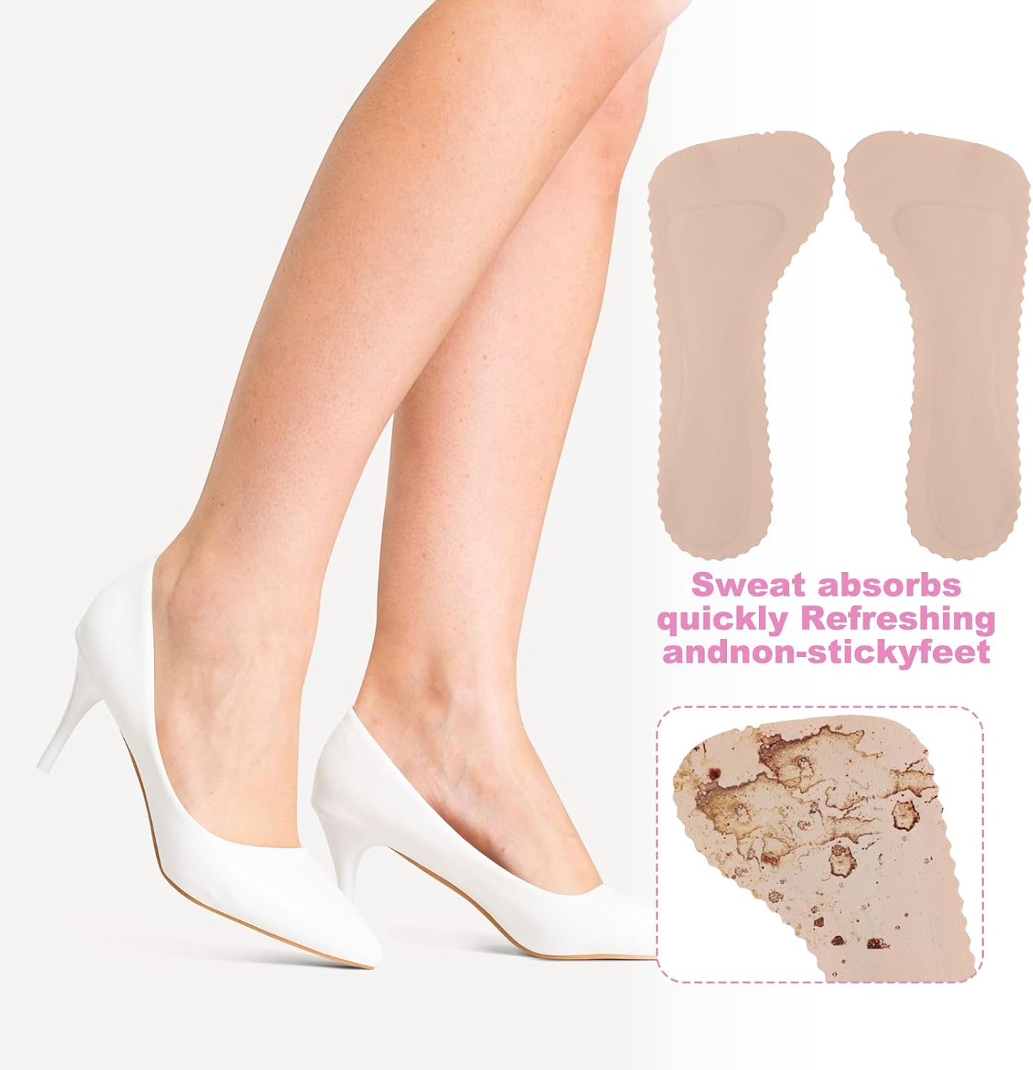 2 Pairs High Heel Comfort Pads, Invisible Self-Adhesive Cushion Insoles Arch Support Weight Shifting Shoe Inserts for Women Comfort Insoles Shoe Pads for Sandals Flats Pump Dress Shoes Boots Beige