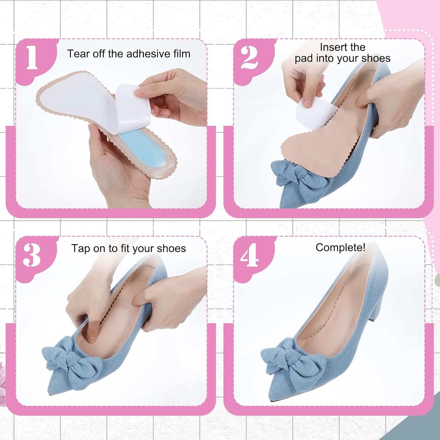 2 Pairs High Heel Comfort Pads, Invisible Self-Adhesive Cushion Insoles Arch Support Weight Shifting Shoe Inserts for Women Comfort Insoles Shoe Pads for Sandals Flats Pump Dress Shoes Boots Beige