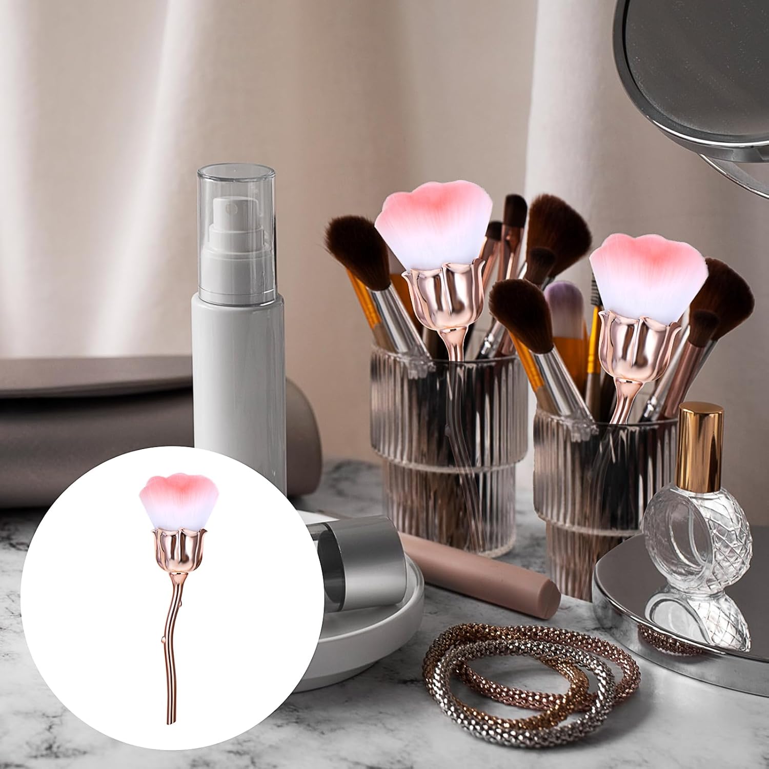 1 PCS Nail Duster Brush Pink Soft Rose Makeup Brushes Acrylic Nail Arts Manicure Dust Cleaner Brush Nails Art Dust Blush Brushes for Nails Trimming Cleaning Salon and Household Use