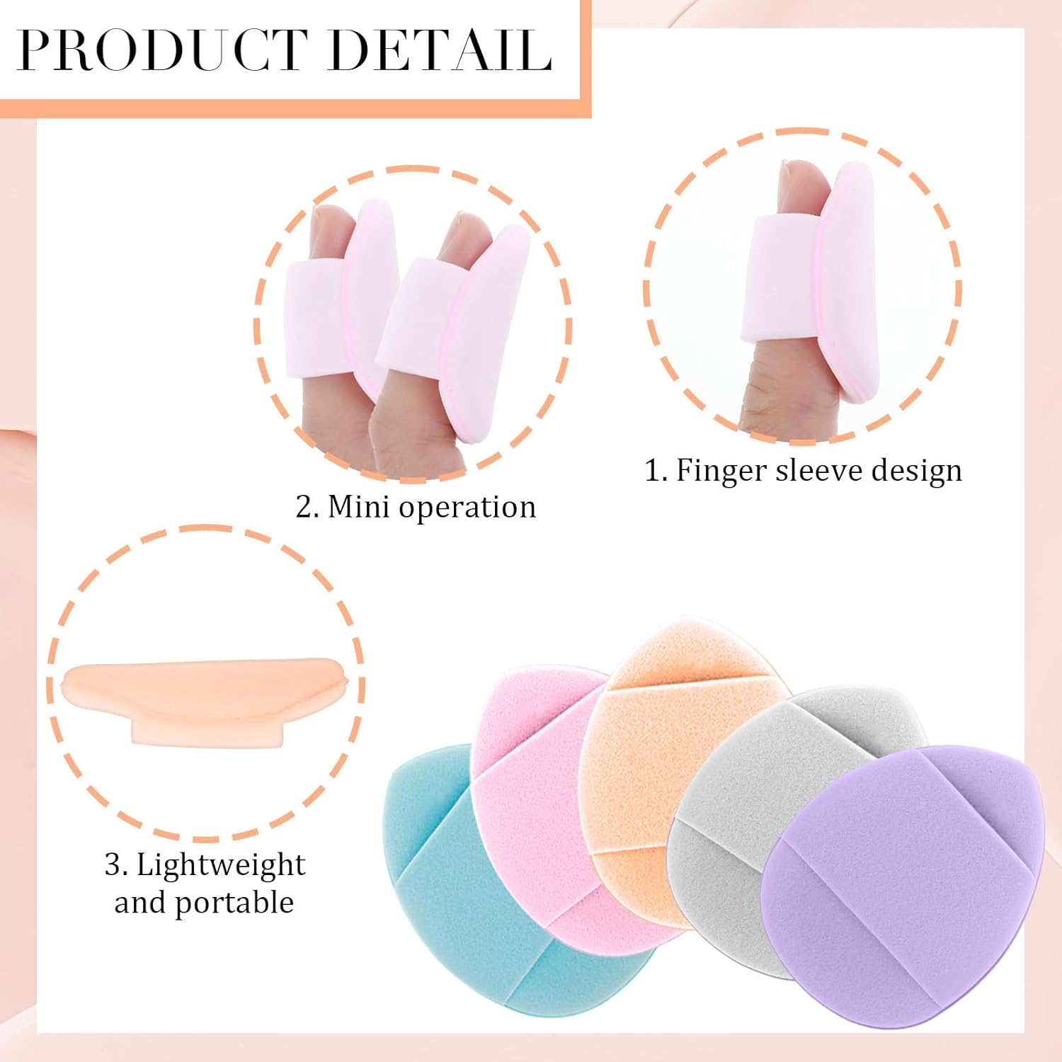 50 Pcs Mini Makeup Sponge Set Mini Finger Puff Puff Reusable Soft Microfiber Small Foundation Cosmetic Finger Soft Puffs Setting for Women for Under Eye Concealer Repair Cream