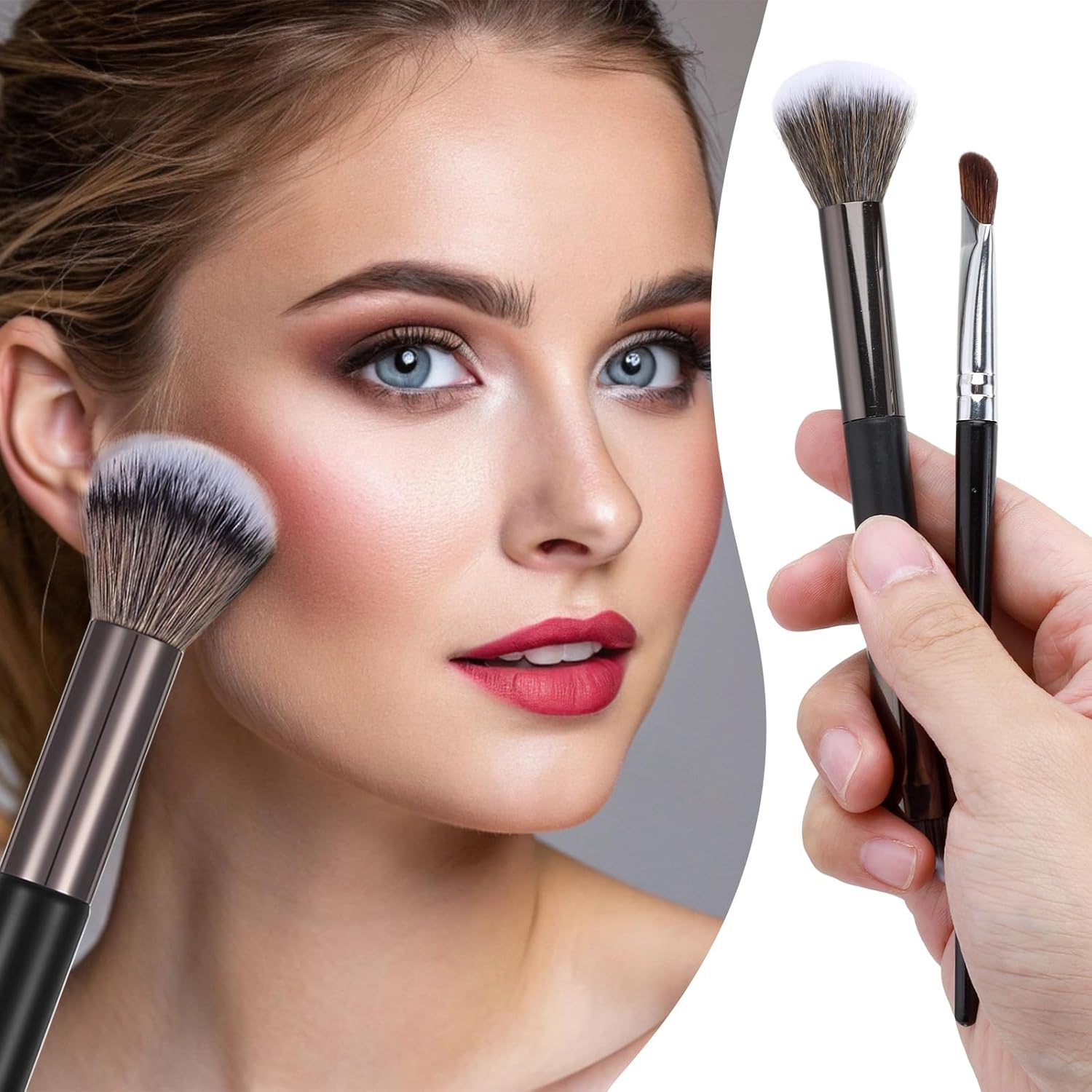 2 PCS Nose Contour Brushes for Makeup, 2-in-1 U-Shaped Fluffy Angled Tilt Brush for Precise Nose Sculpting and Defining, Mini Noses Contour Brush for Makeup Artists Black and Gray
