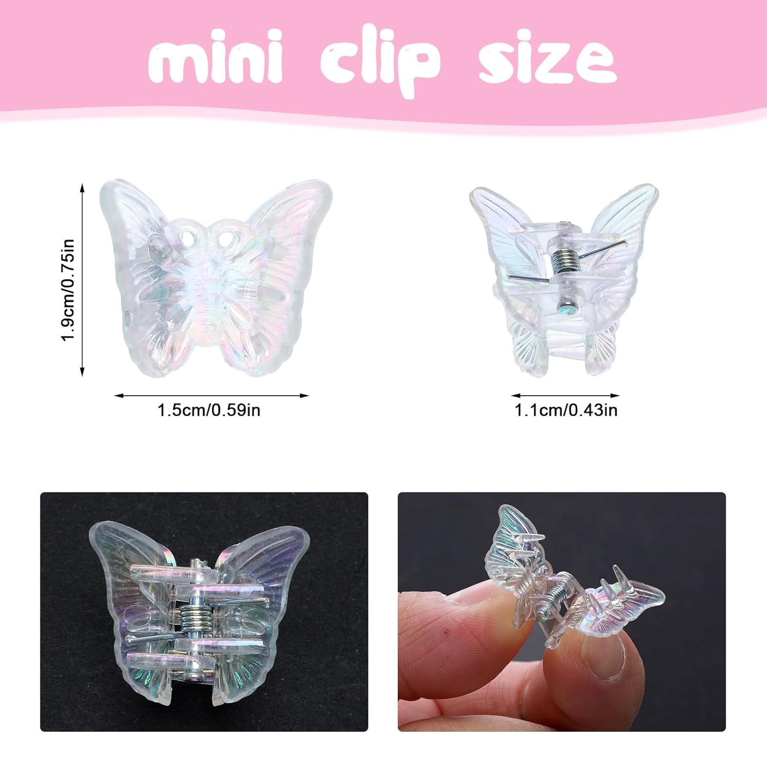12 PCS Small White Butterfly Hair Clips for Girls, Mini Butterfly Hair Accessories Cute Side Bangs Tiny Butterfly Claw Clips Metal Braided Hair Clips for Women Girls Little Baby Kids Clear
