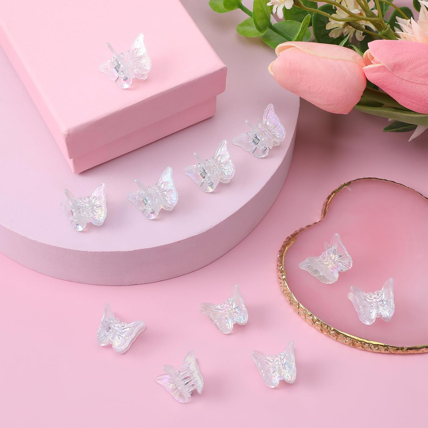 12 PCS Small White Butterfly Hair Clips for Girls, Mini Butterfly Hair Accessories Cute Side Bangs Tiny Butterfly Claw Clips Metal Braided Hair Clips for Women Girls Little Baby Kids Clear