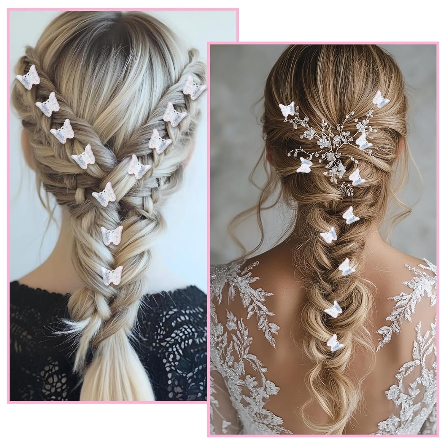 12 PCS Small White Butterfly Hair Clips for Girls, Mini Butterfly Hair Accessories Cute Side Bangs Tiny Butterfly Claw Clips Metal Braided Hair Clips for Women Girls Little Baby Kids Clear