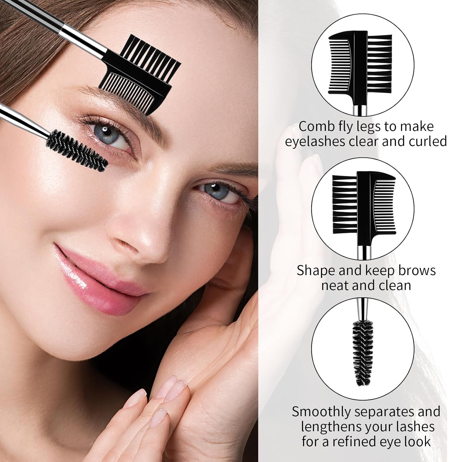3 PCS Eyelash Shaper Eyelash Comb Separator Double Head Eyebrow Brush Black 3 Head Eyebrow Makeup Tool Different Spoolie Brushes to Separating Lashes Eliminating Mascara Clumps Grooming Brows