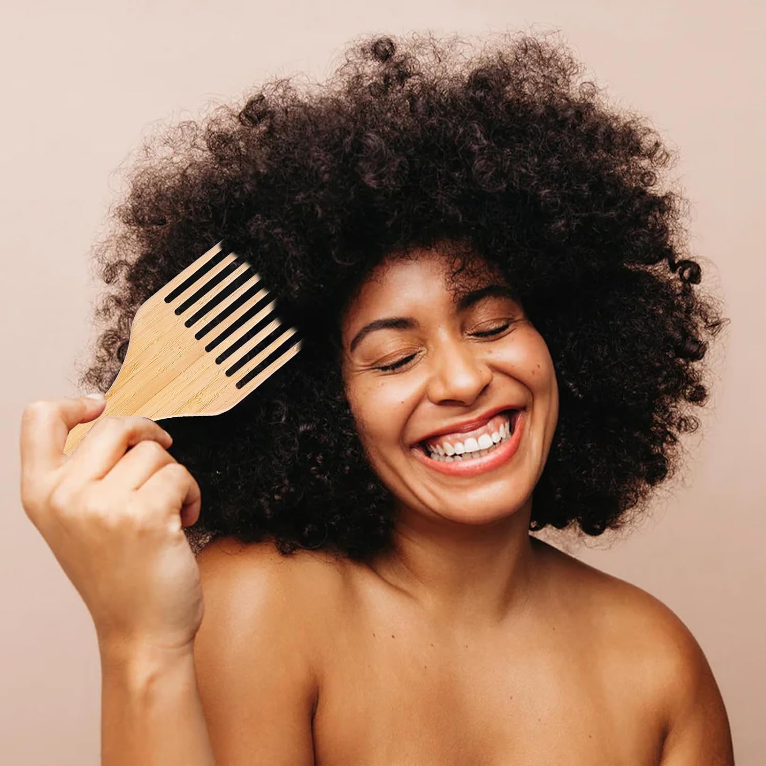 2 PCS Bamboo Comb Set for Afro Hairstyle, Natural Anti-Static Hair Picks for Curly Hair, Wooden Wide Tooth Comb with Pick, Long Tooth Detangling Combs for Men Women Curly Wavy Thick Long Hairs