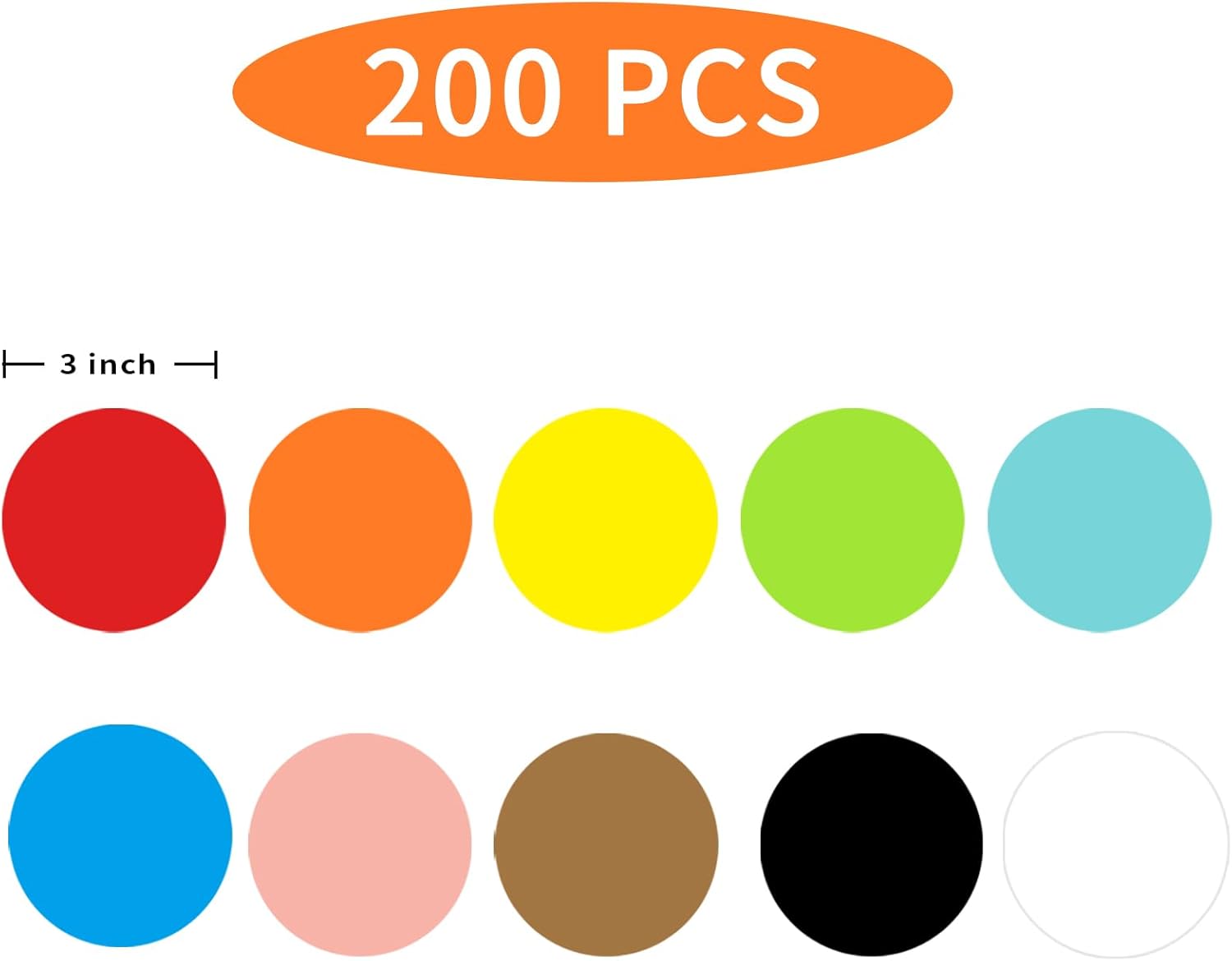 STARLIBOO Dot Stickers: 3in Removable Circle Stickers, Writable for Office, Garage/Yard Sale 200Pcs, 10 Colors