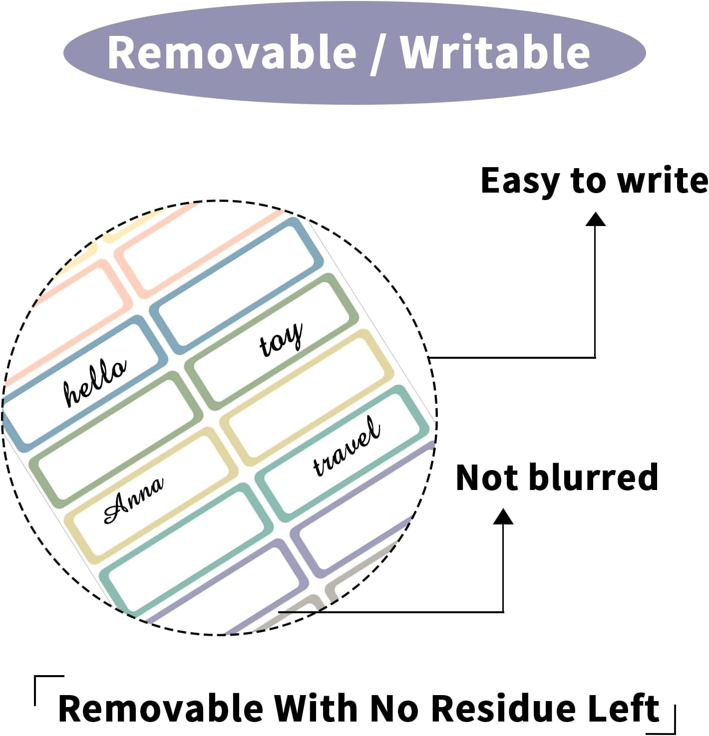 STARLIBOO Removable Labels, Removable Colored Labels Stickers, Self-Adhesive Rectangular Stickers Water/Oil/Tear Resistant for Food Containers/Classroom/Storage 8 Colors, 240 Labels
