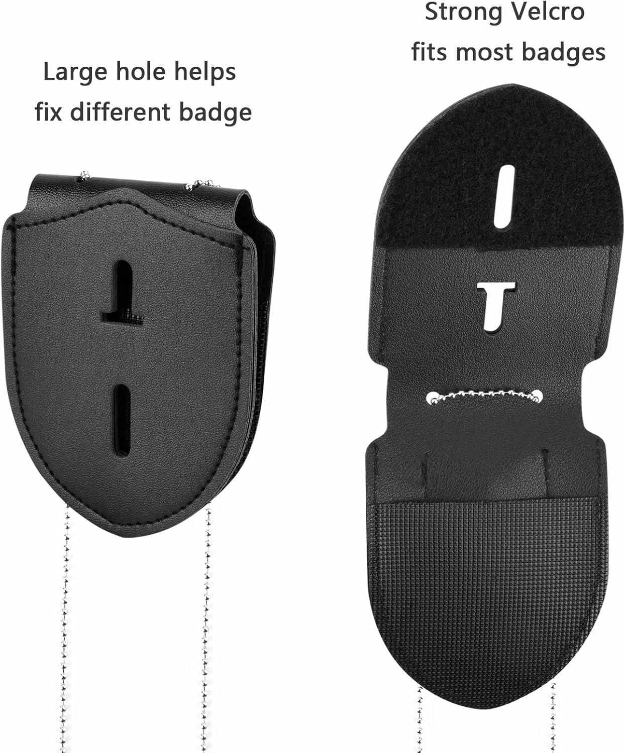 1 Pack Sheriff Badge Shield Holder with Faux Leather Wrapped Heavy Duty Steel Belt Clip with Stainless Steel Necklace, Universal, Black, Deputy Badge Holder, 8x3 inch 1 Pack