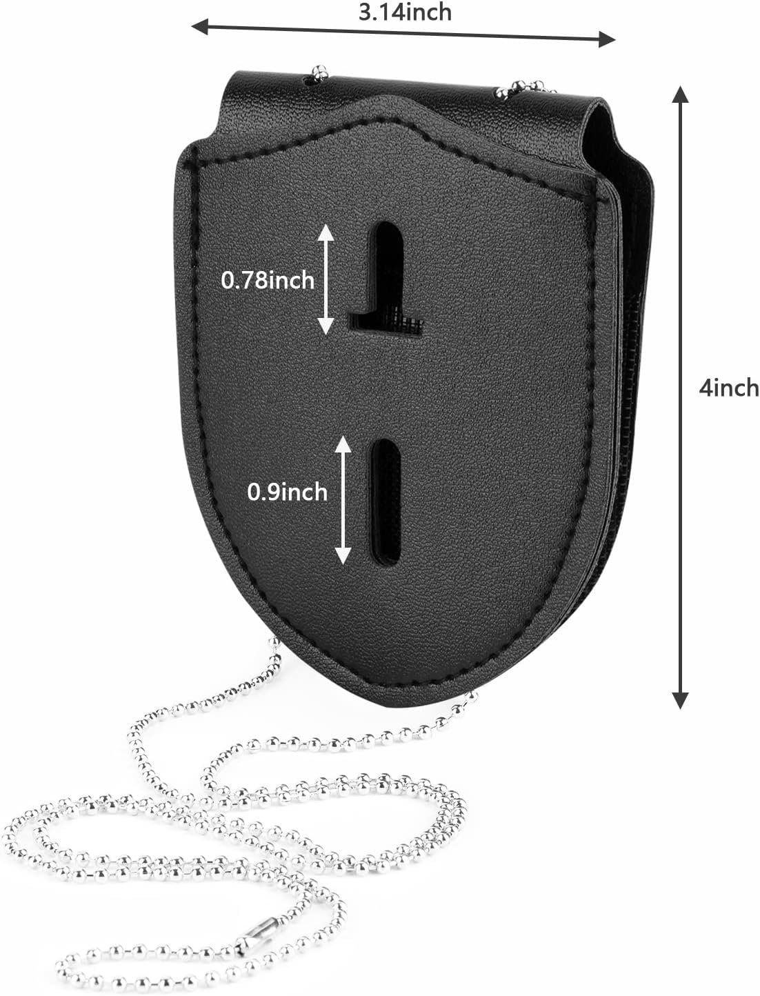 1 Pack Sheriff Badge Shield Holder with Faux Leather Wrapped Heavy Duty Steel Belt Clip with Stainless Steel Necklace, Universal, Black, Deputy Badge Holder, 8x3 inch 1 Pack