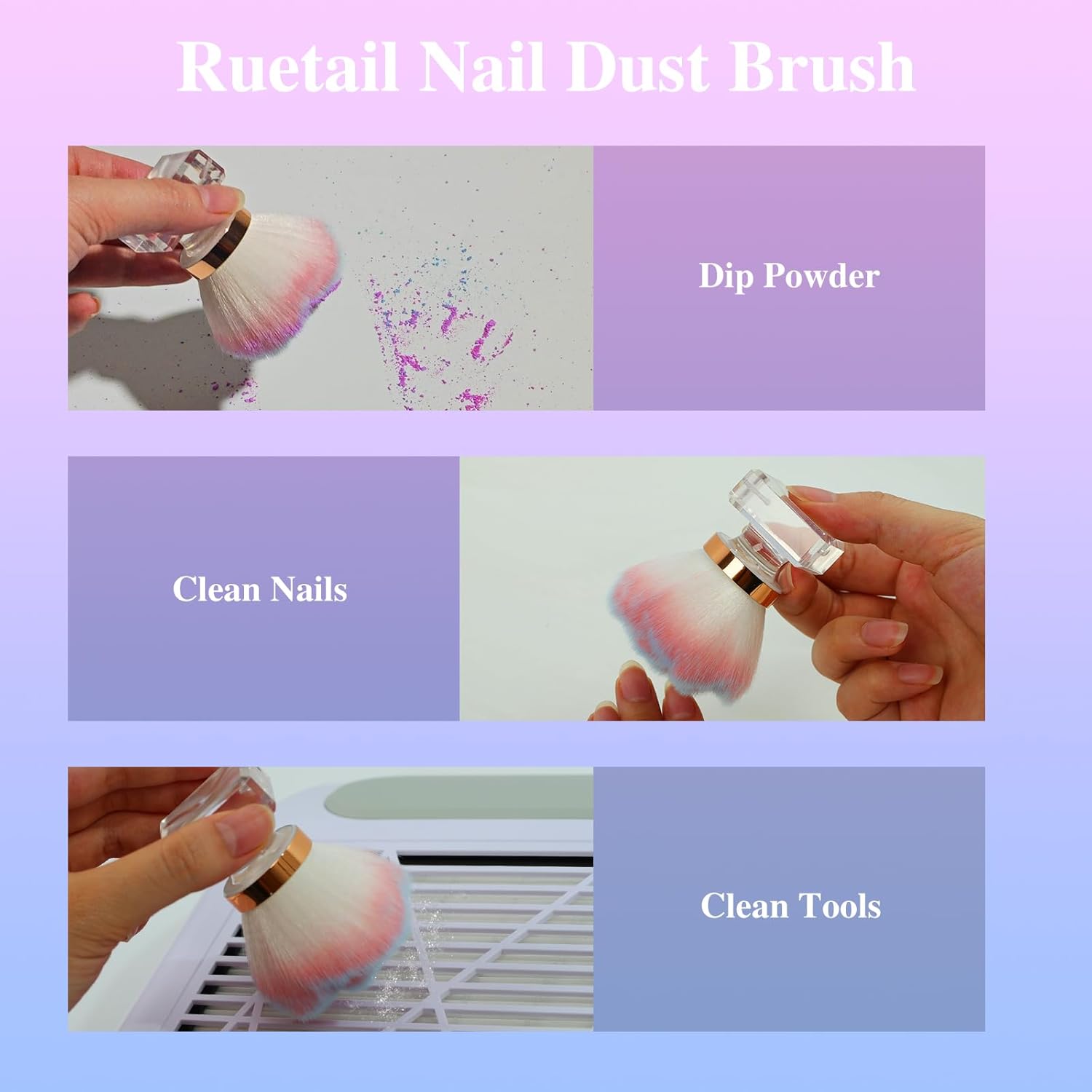 Nail Dust Brush for Nails, Nail Art Dust Powder Remover Brush, Pink Rose Cleaner Brush for Makeup or Blush Nail Arts Brush, Nail Dusting Brush Tools