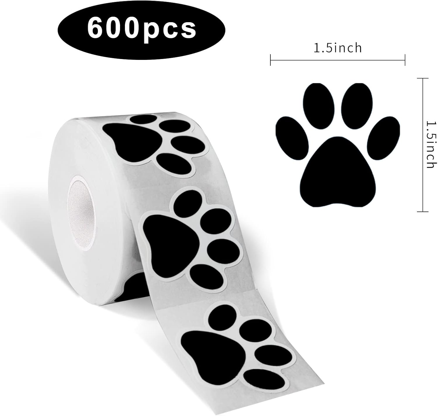 STARLIBOO Paw Print Stickers, 1.5 inch Dog Paw Stickers, 600pcs Puppy Paws Sticker, Clues Paws Print Sticker Perforation Line/Black