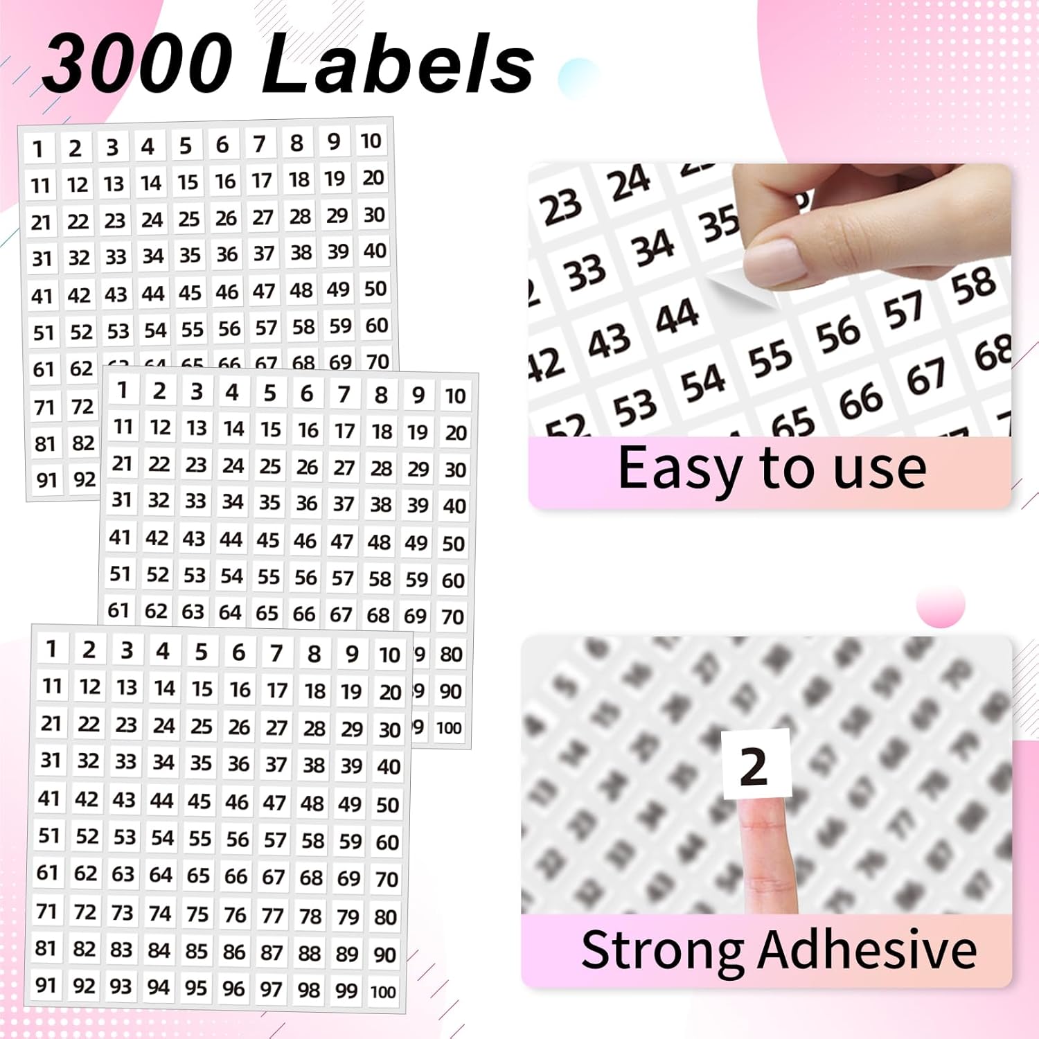 STARLIBOO 1 to 100 Consecutive Number Stickers, 0.4 inch Square Small Number Stickers Labels for Inventory, Storage, Organizing, Boxes, Bins, Toolbox, Locker 3000 Labels, White