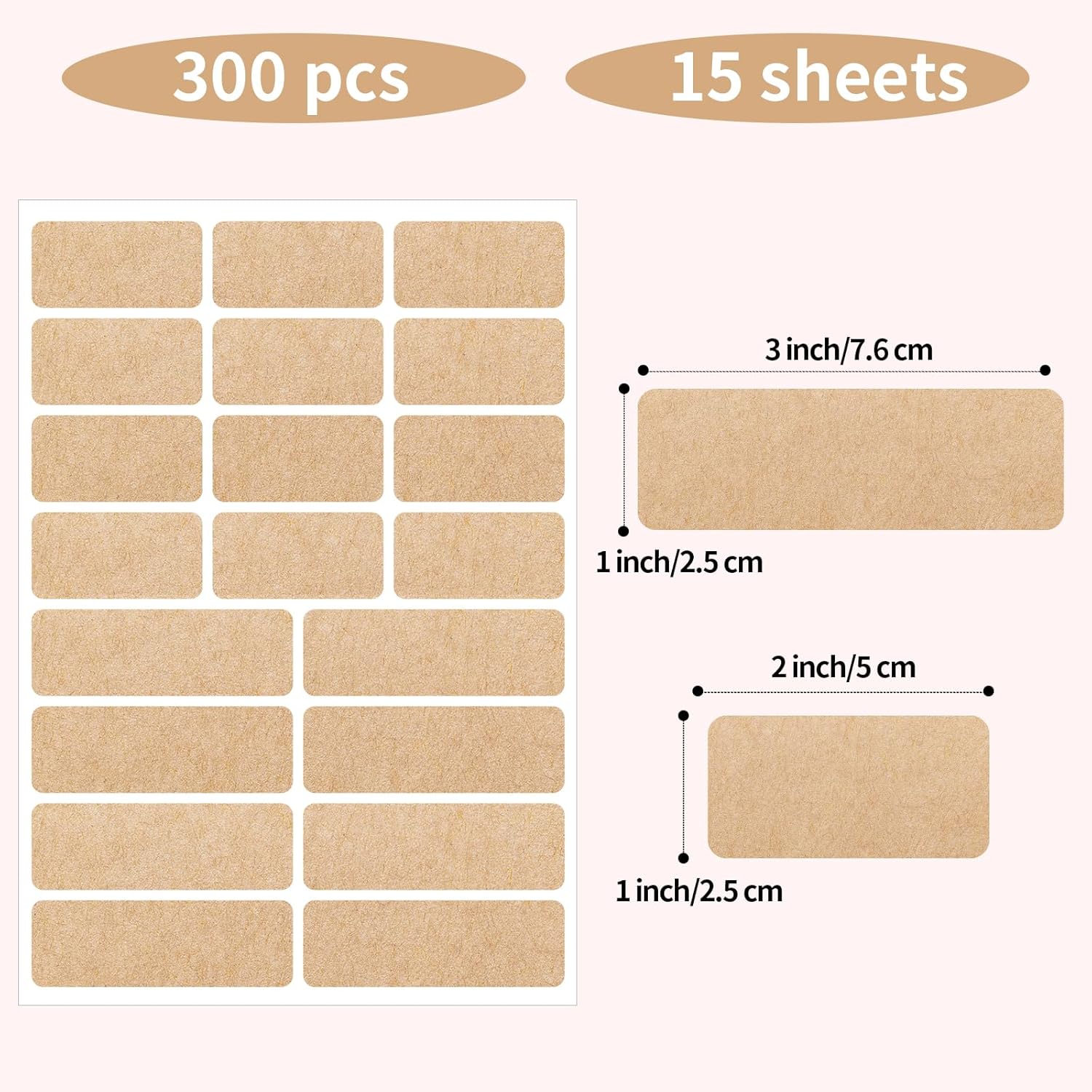 Kraft Label Stickers Removable Writable Gift Labels, Self-Adhesive Brown Labels for Essential Oil Bottle, Jars, Food Storage or Gift Decoration 2 Size, 300 Sheet